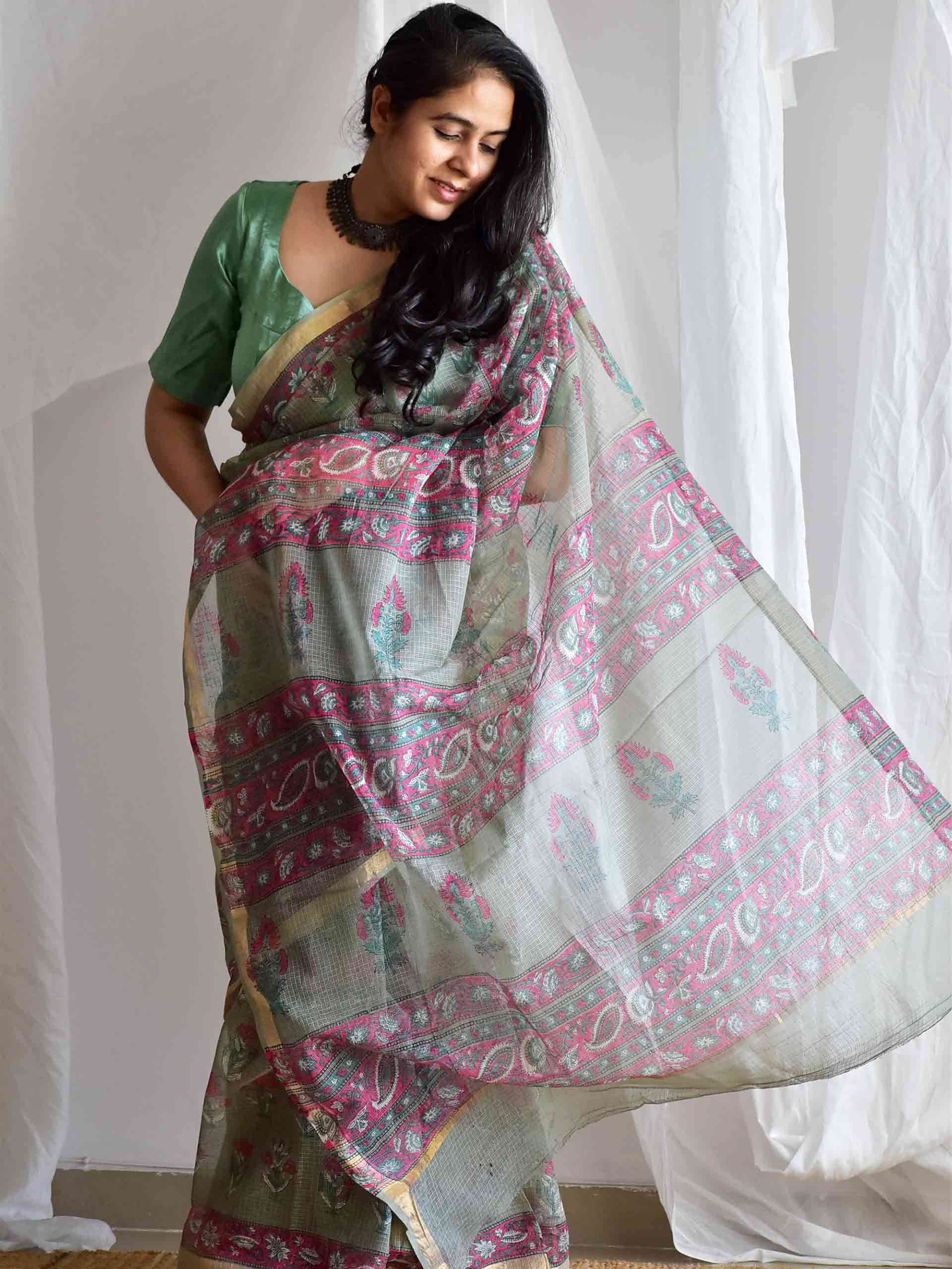 Ash Garden - Dabu kota Doria saree