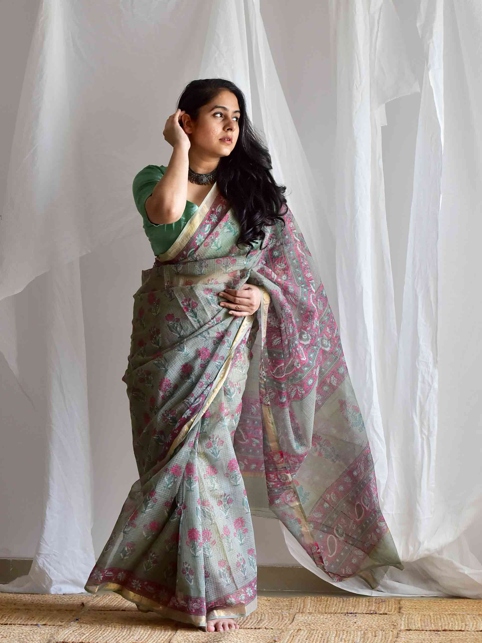 Ash Garden - Dabu kota Doria saree