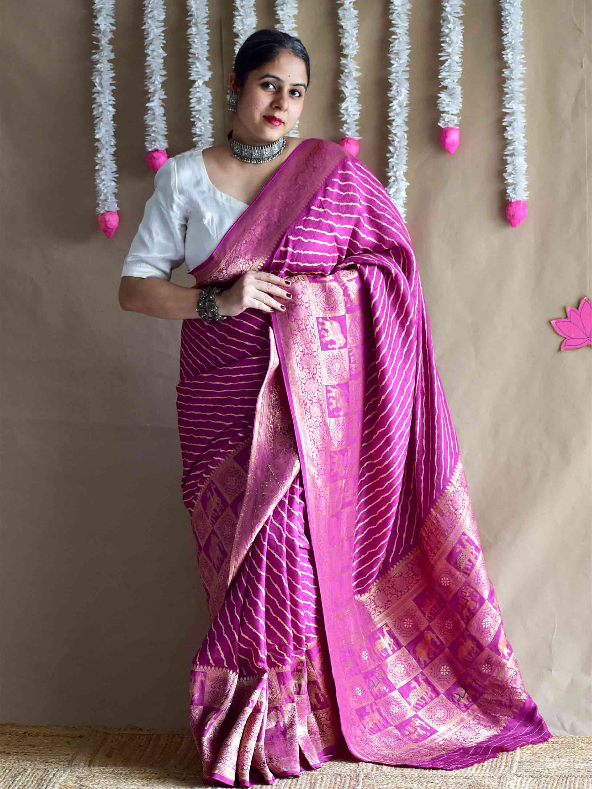 Mosiki -Leheriya Dola silk zari pallu saree