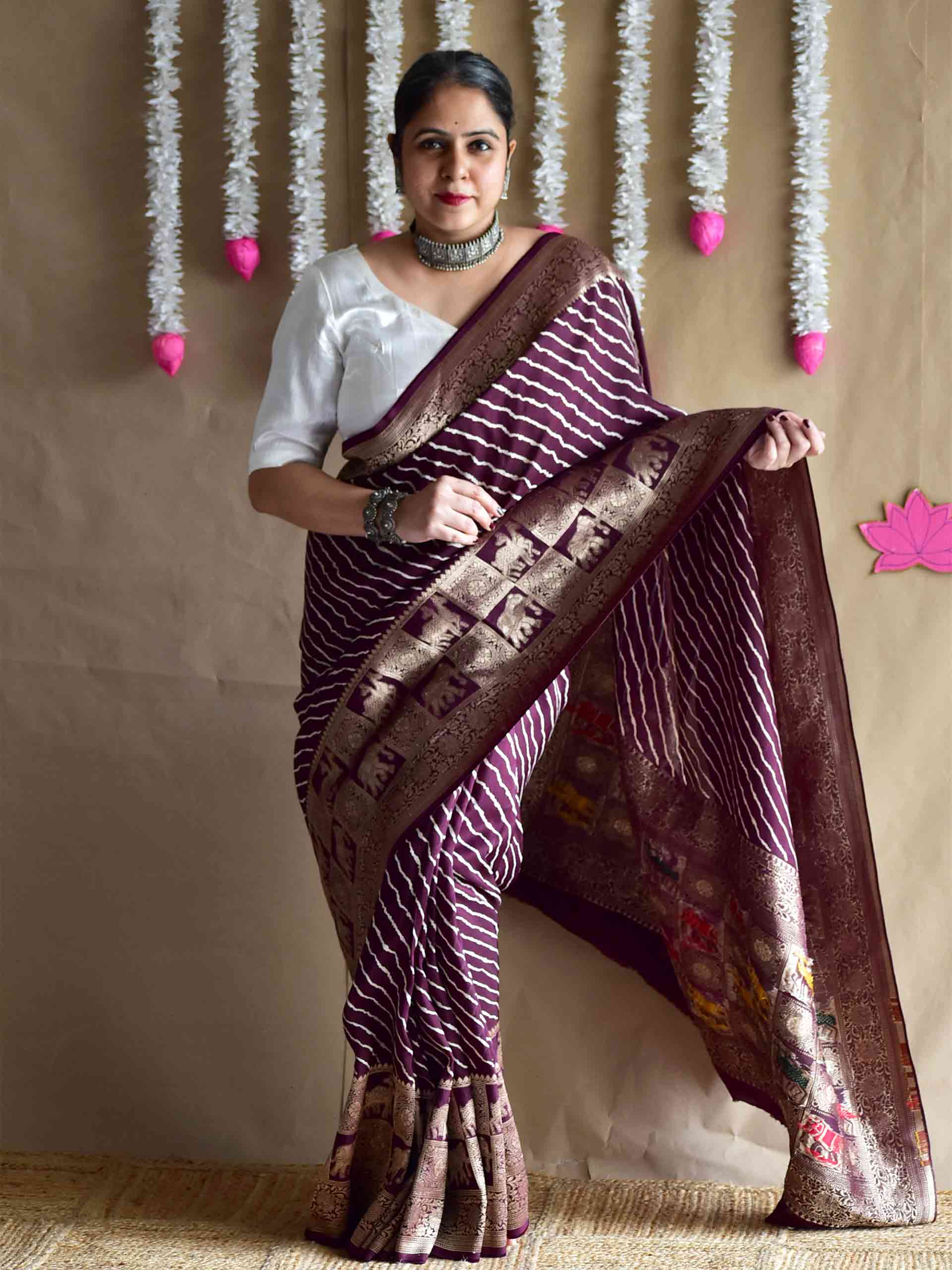 Mitti -Leheriya Dola silk zari pallu saree