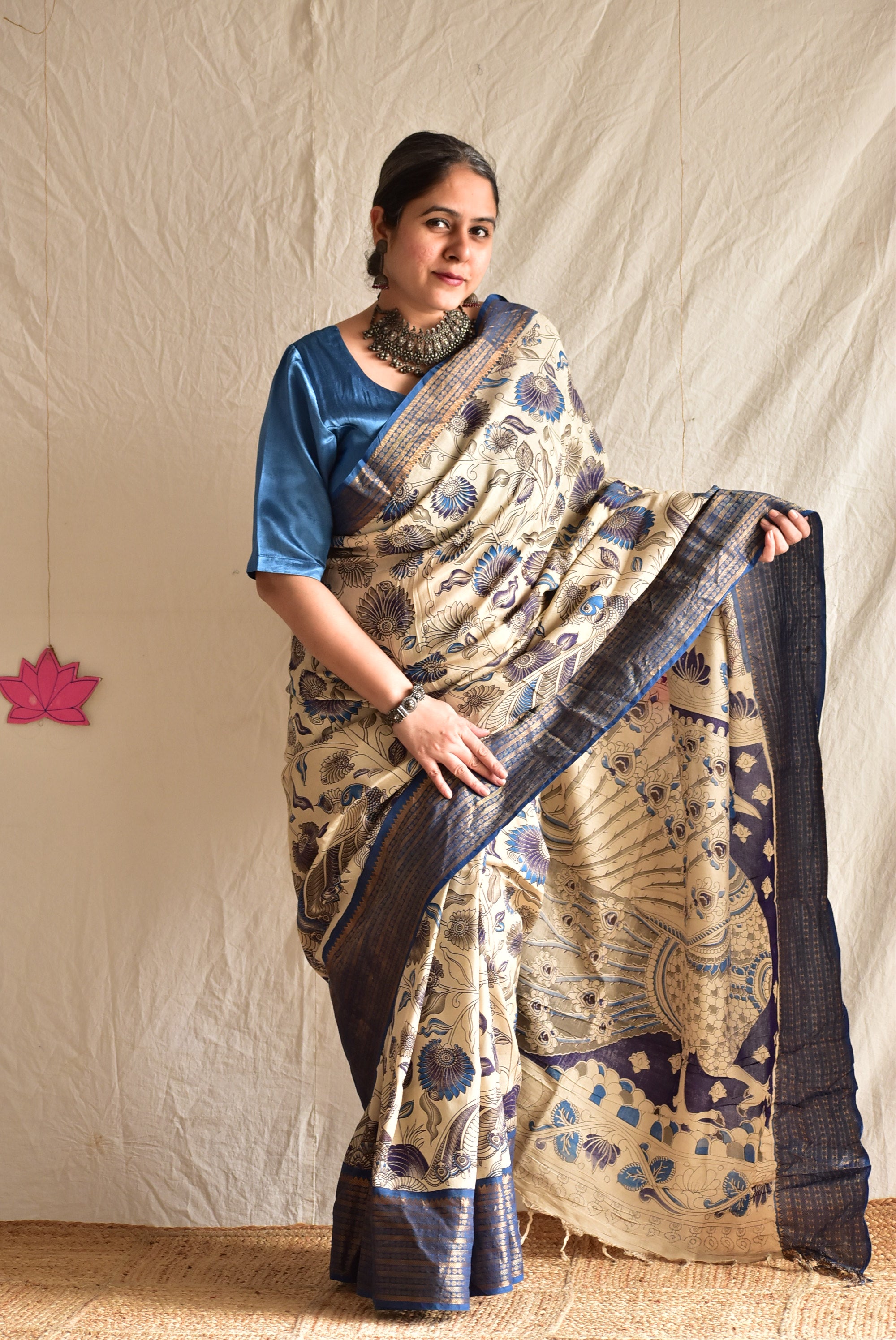 Morni - kalamkari printed Bangalore Silk zari saree