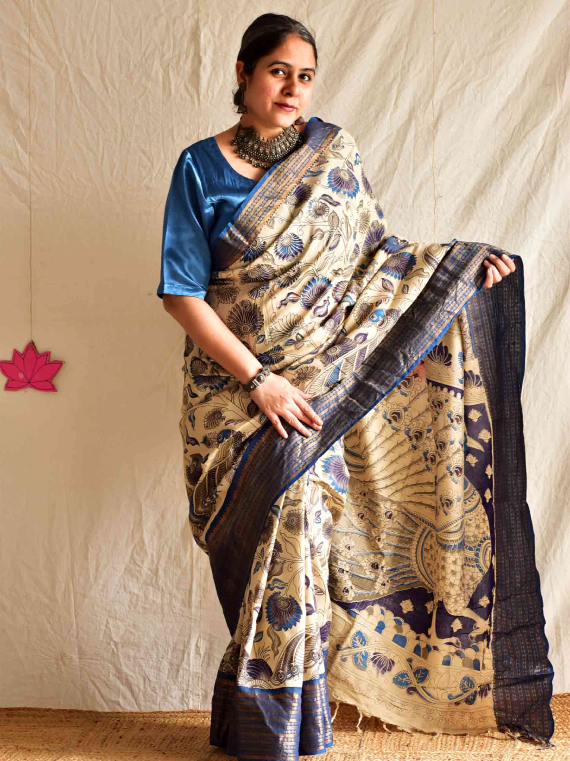 Morni - kalamkari printed Bangalore Silk zari saree