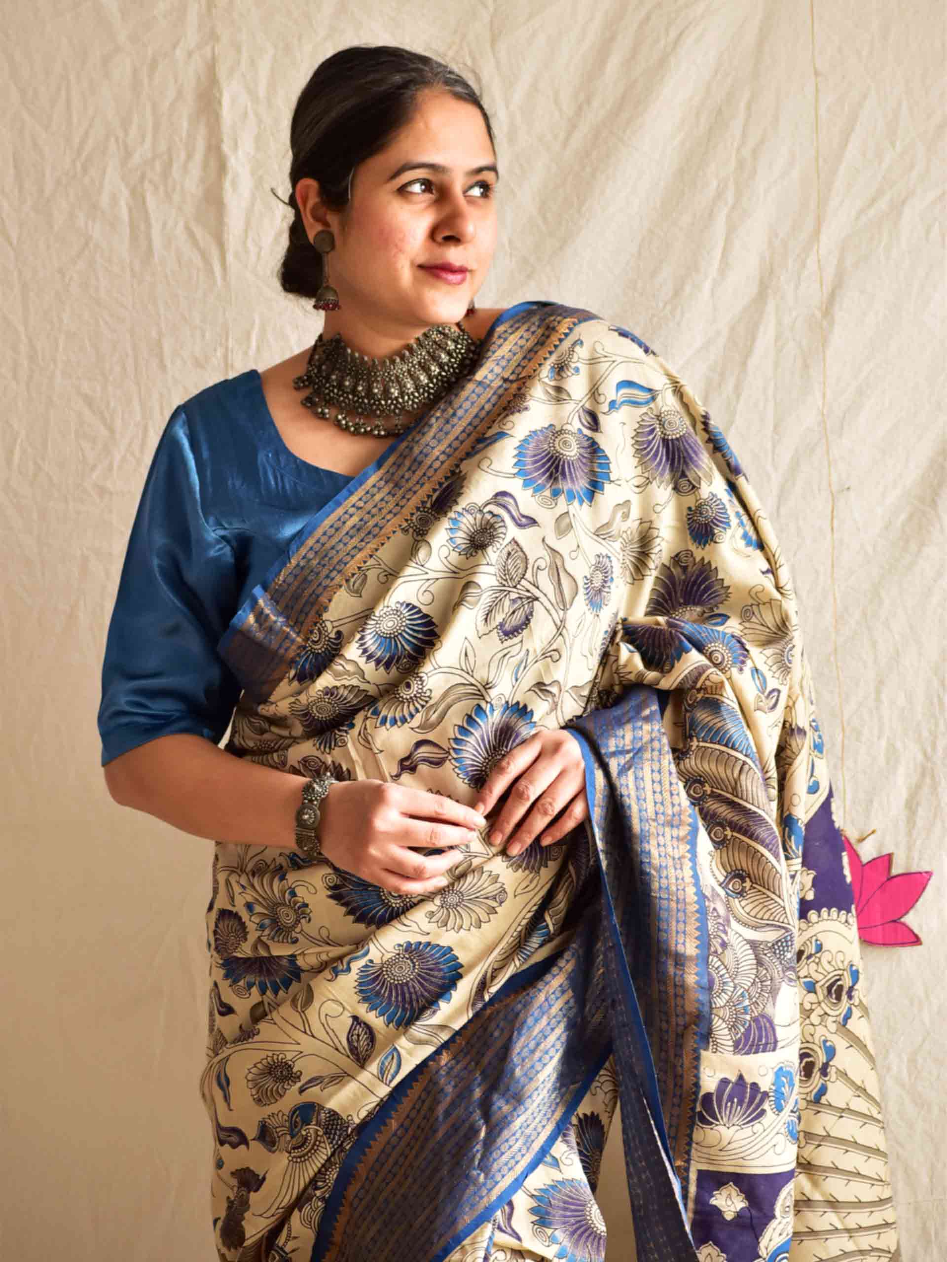 Morni - kalamkari printed Bangalore Silk zari saree