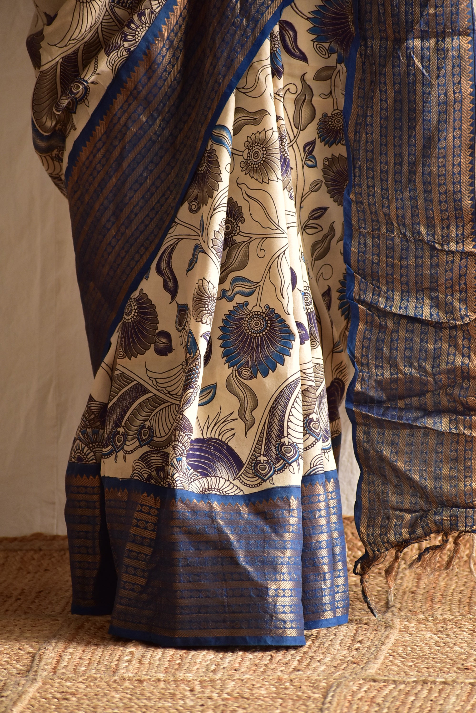 Morni - kalamkari printed Bangalore Silk zari saree