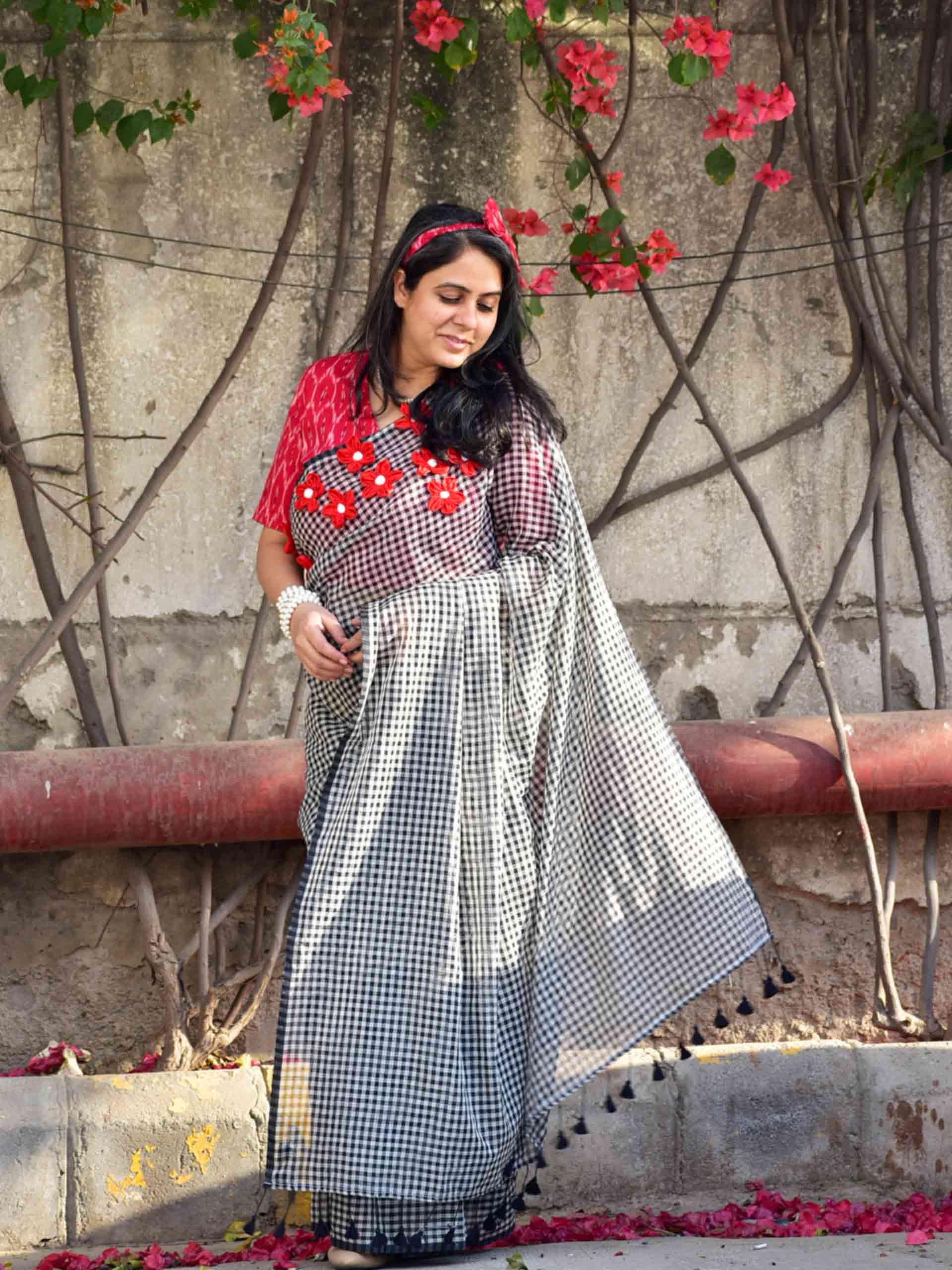 Boho Gamcha Mul cotton saree