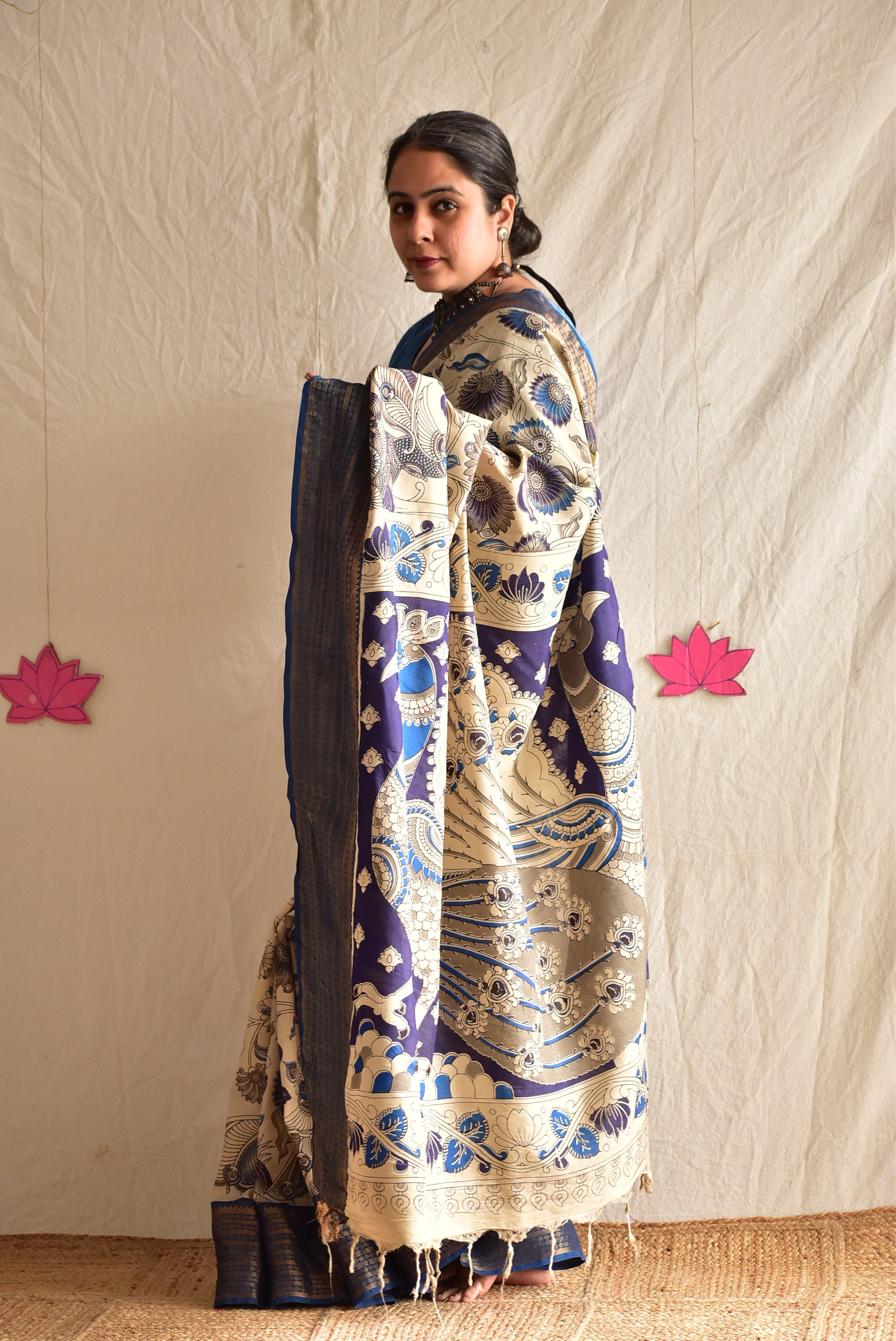 Morni - kalamkari printed Bangalore Silk zari saree