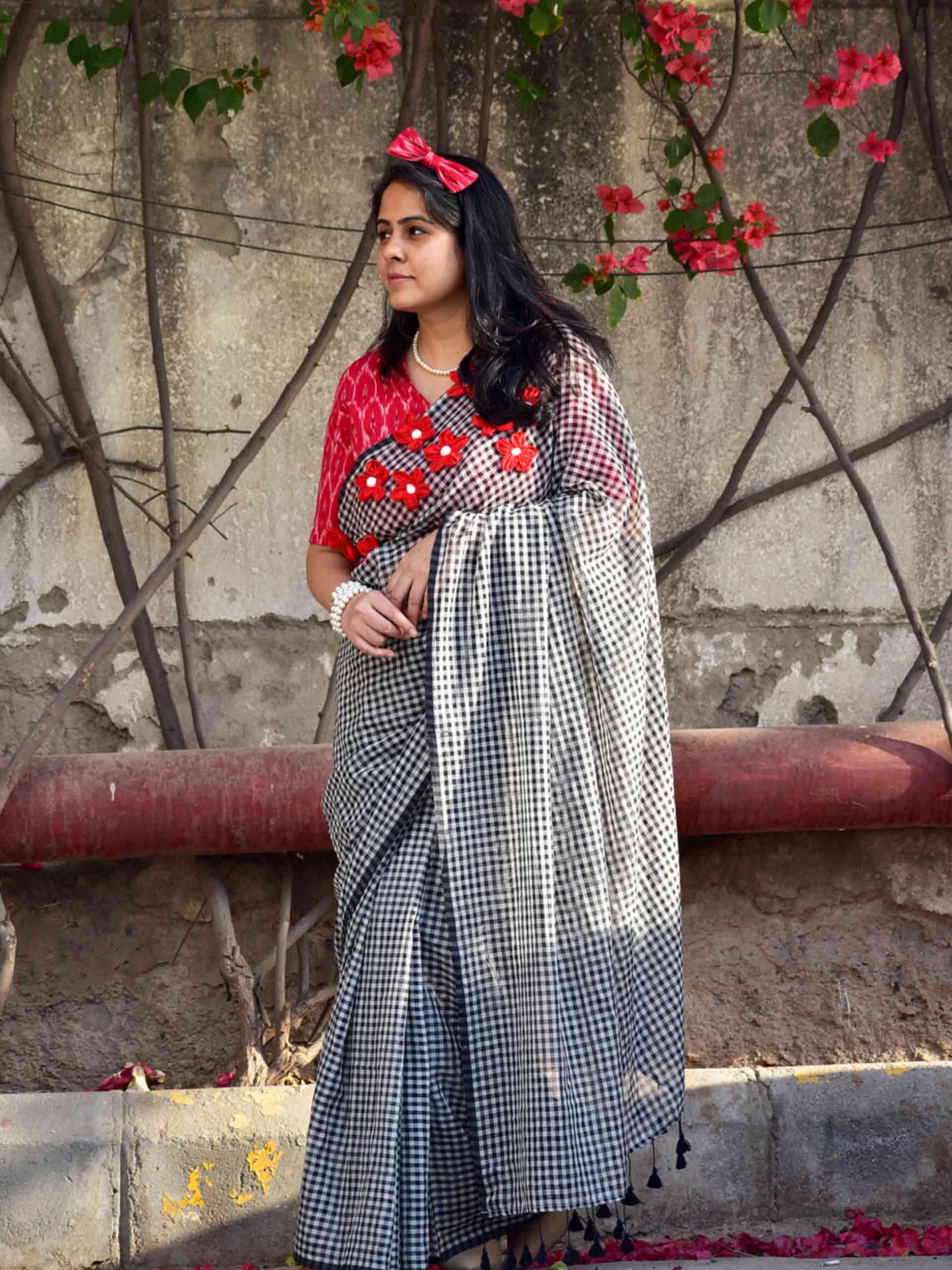 Boho Gamcha Mul cotton saree