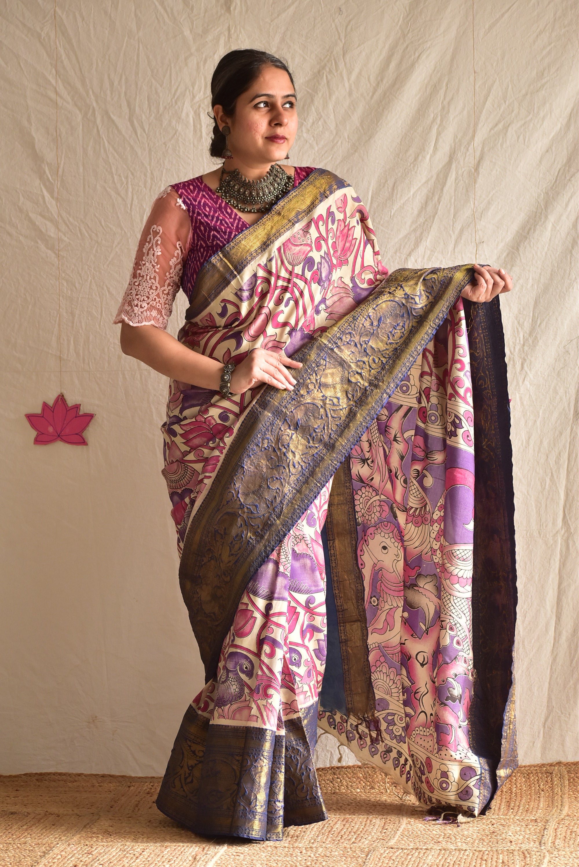 Malang duniya - kalamkari printed Bangalore Silk zari saree