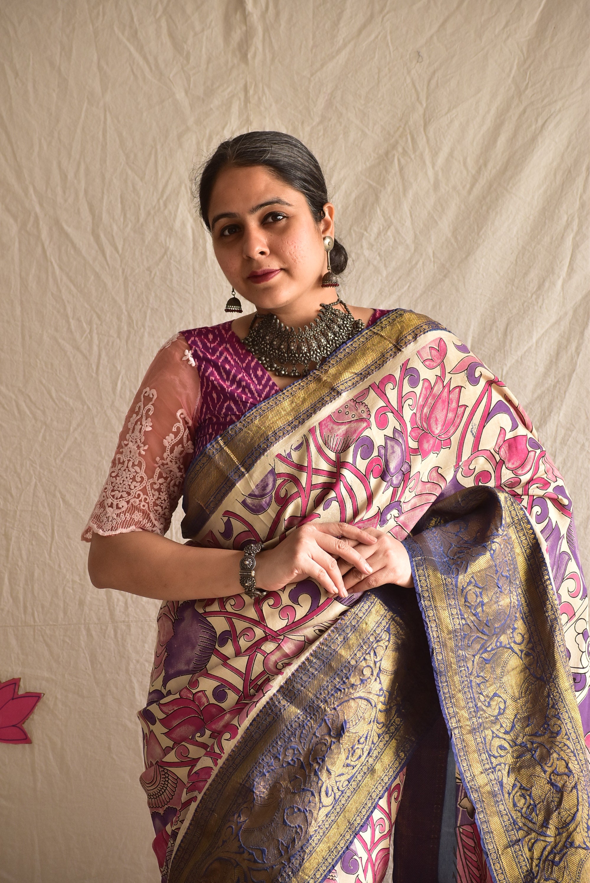 Malang duniya - kalamkari printed Bangalore Silk zari saree