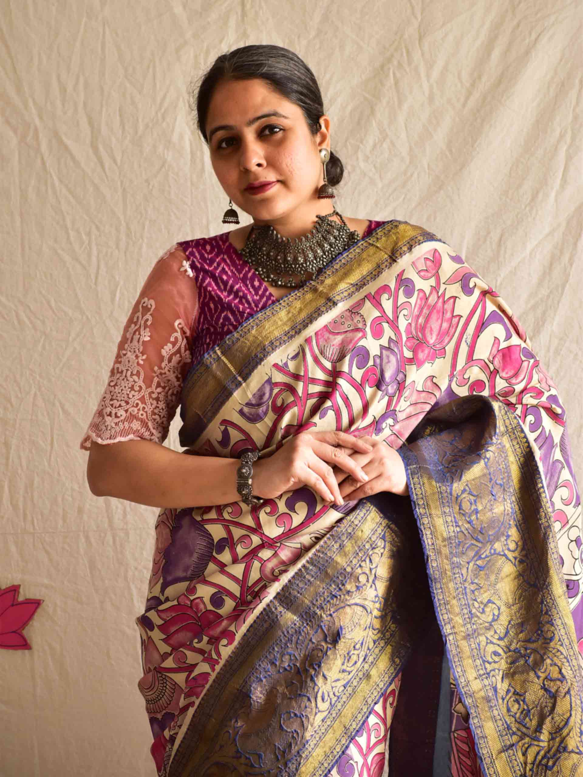 Malang duniya - kalamkari printed Bangalore Silk zari saree