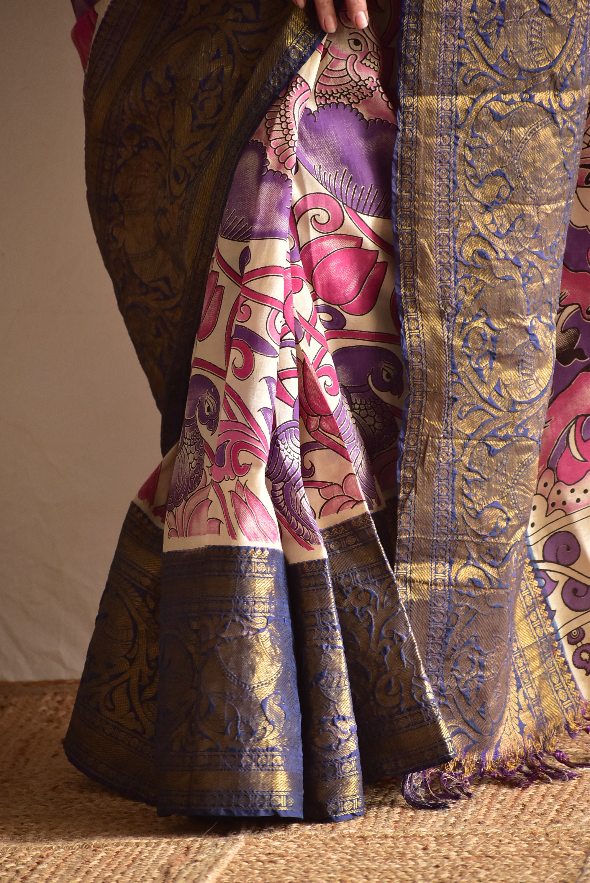 Malang duniya - kalamkari printed Bangalore Silk zari saree