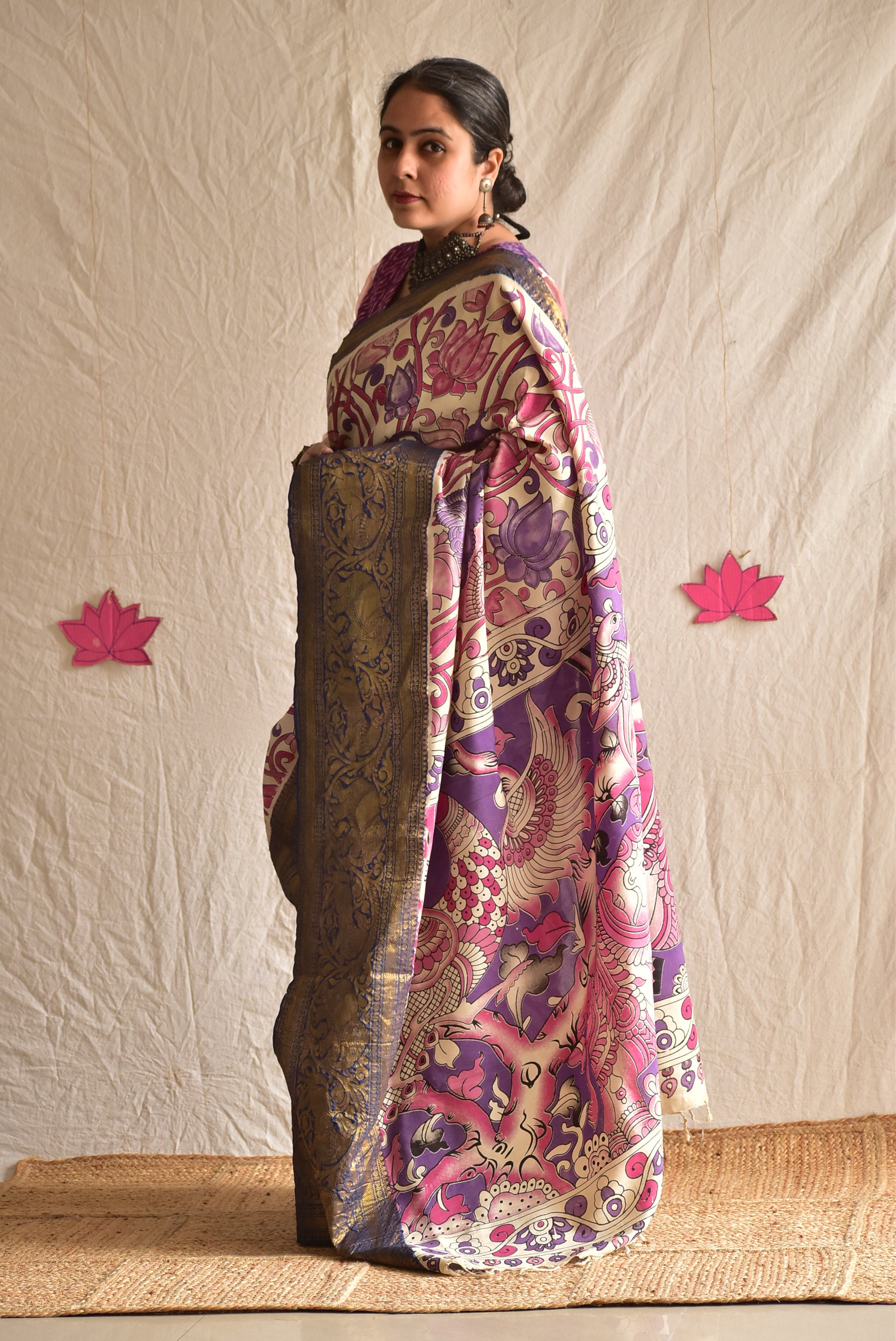 Malang duniya - kalamkari printed Bangalore Silk zari saree