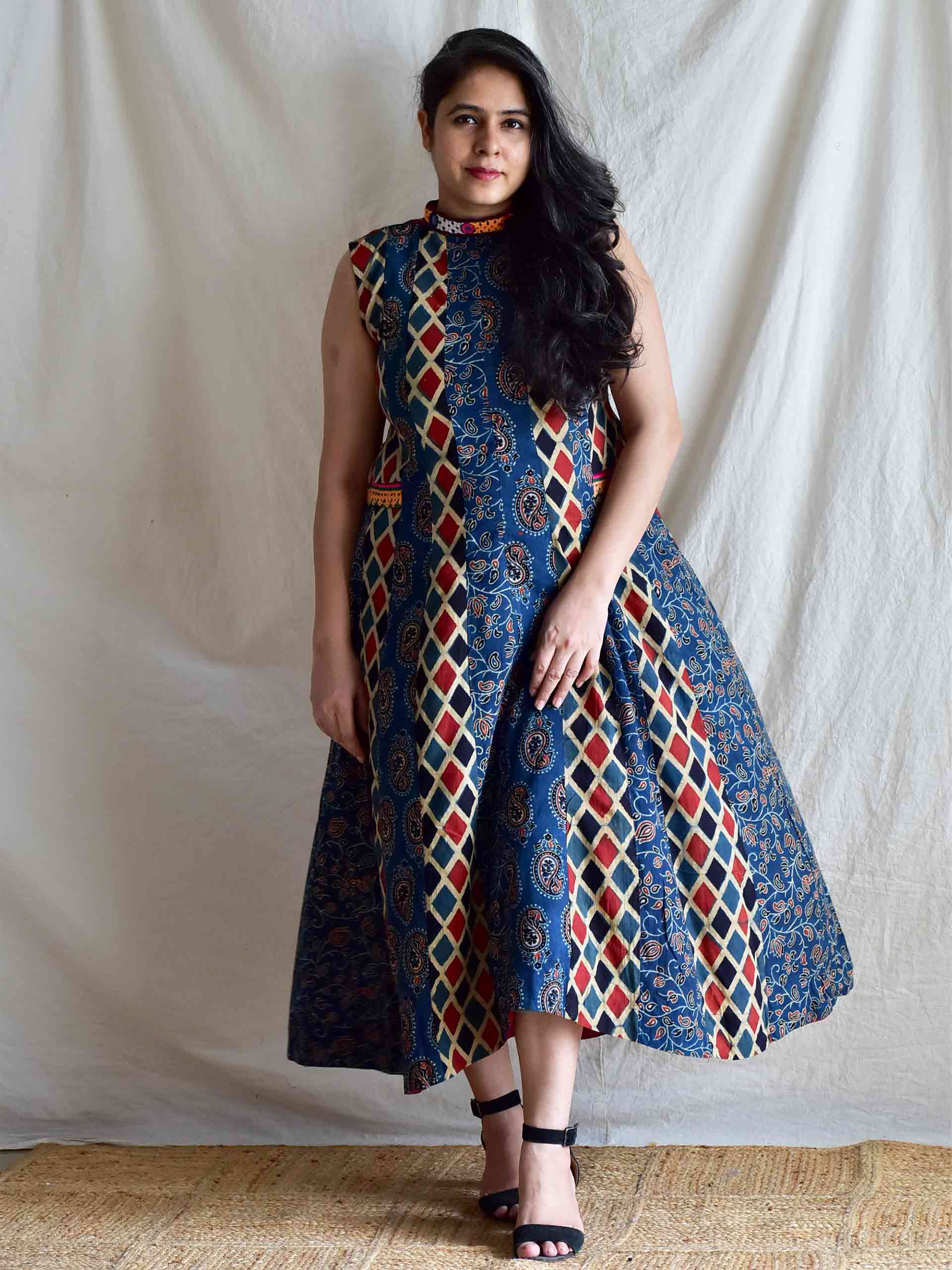 Maria - Ajrakh cotton patchwork dress