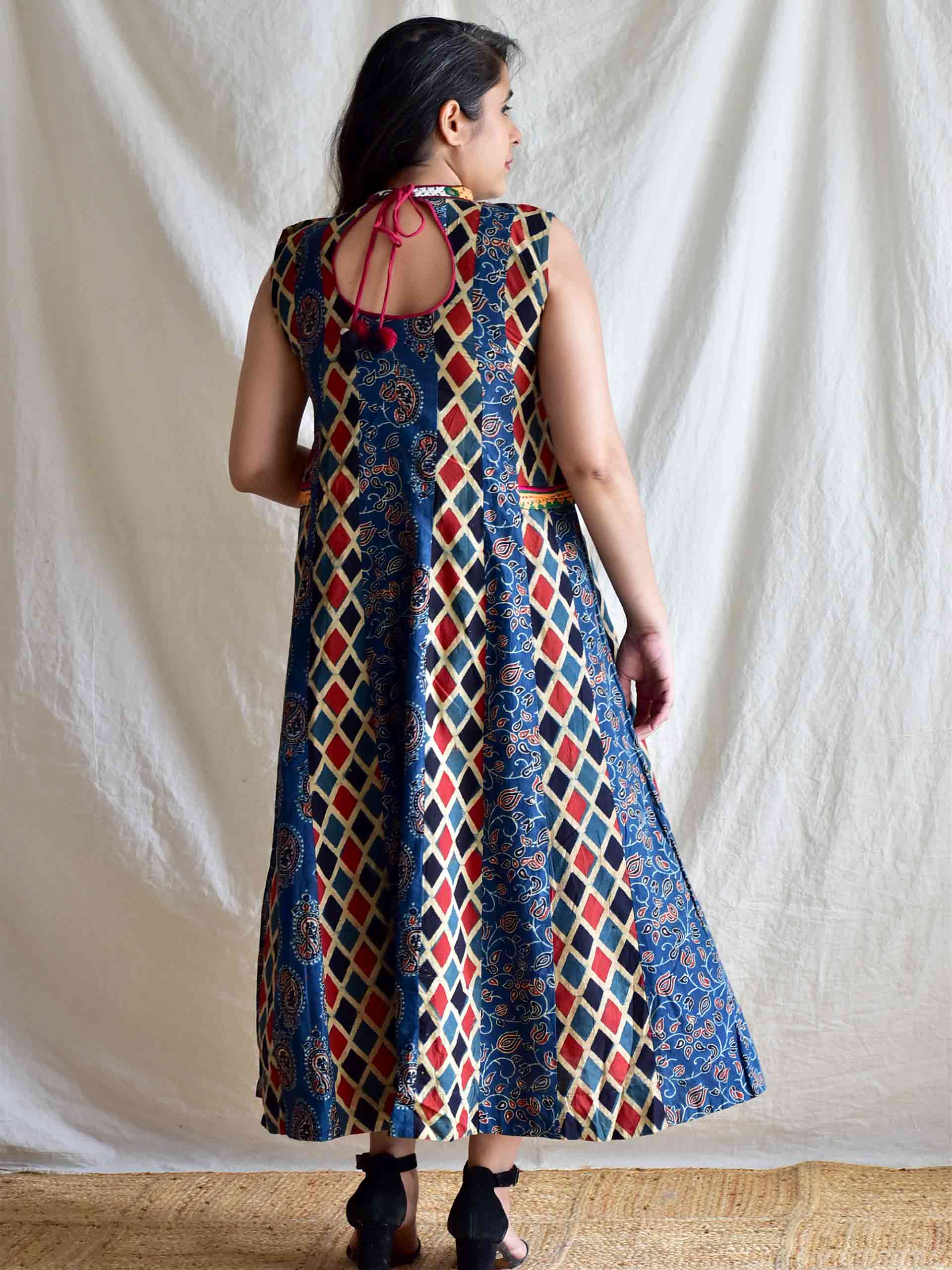 Maria - Ajrakh cotton patchwork dress