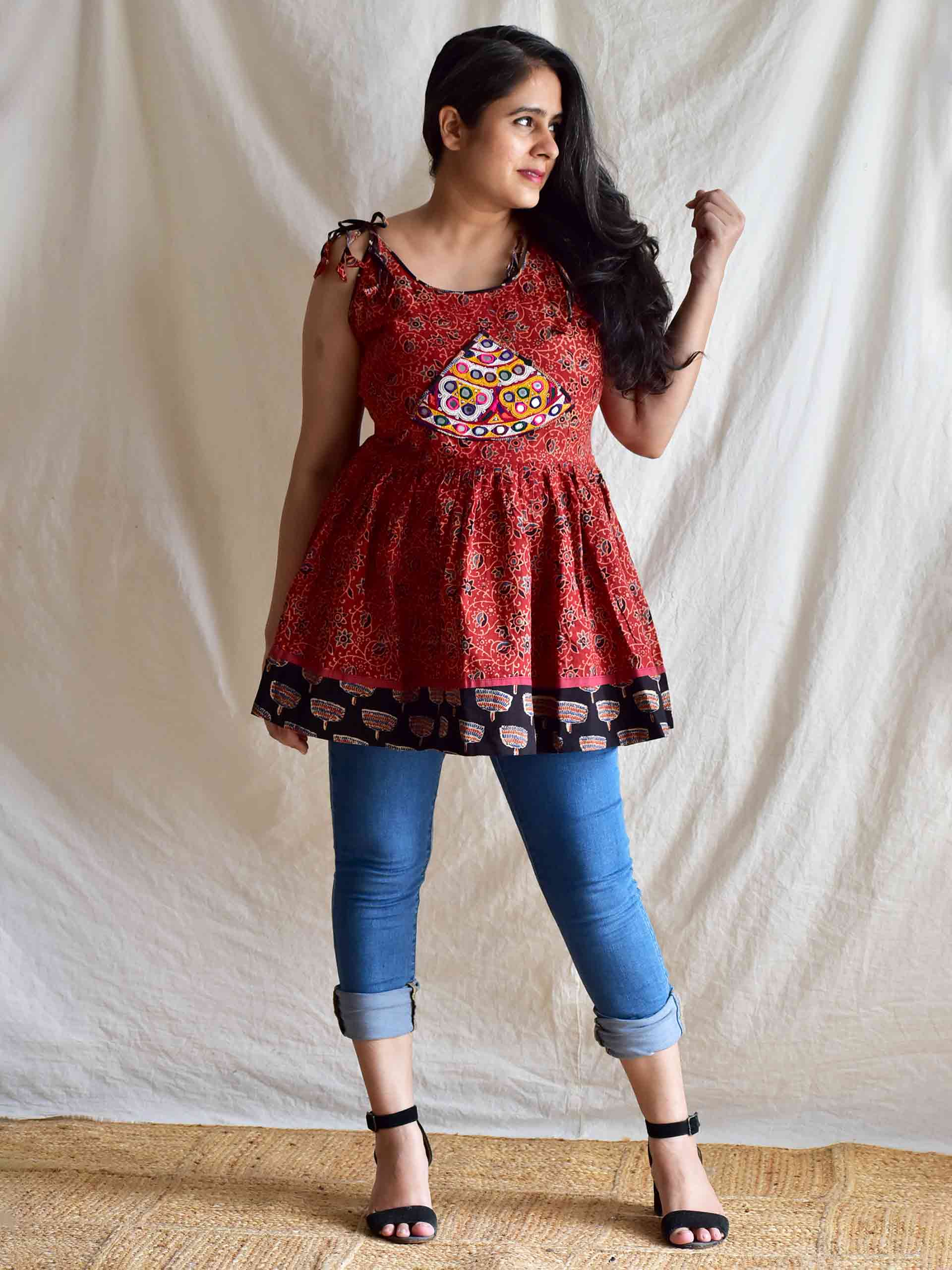 Mishri - Ajrakh hand embroidered Top