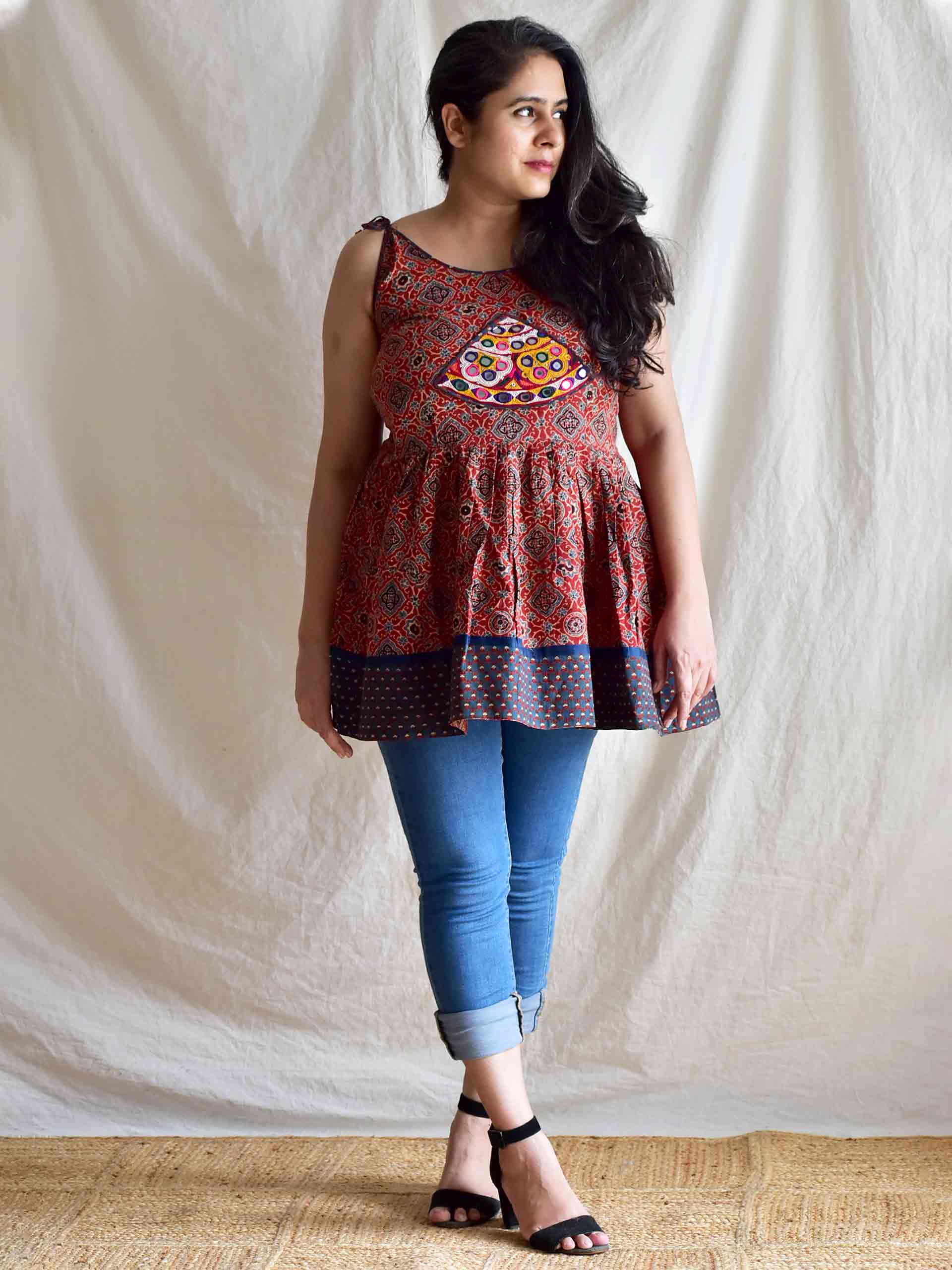 Kumudini - Ajrakh hand embroidered Top