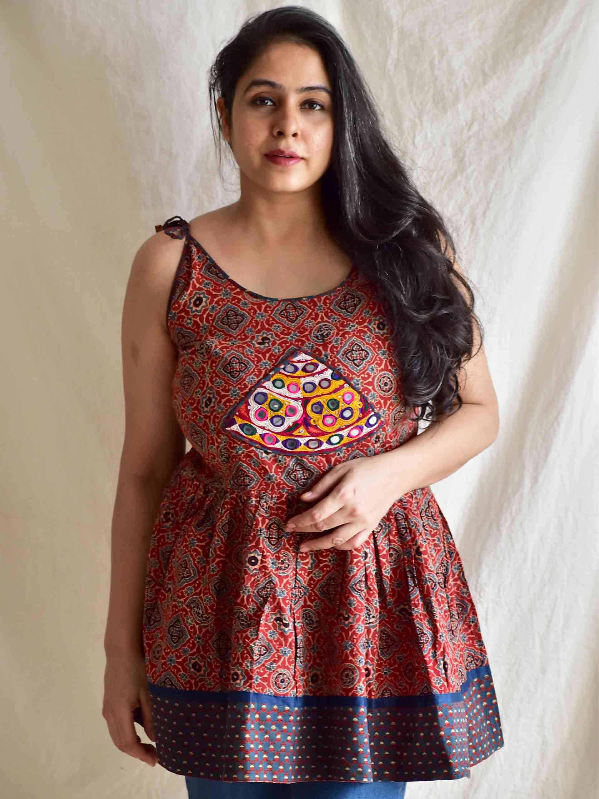 Kumudini - Ajrakh hand embroidered Top