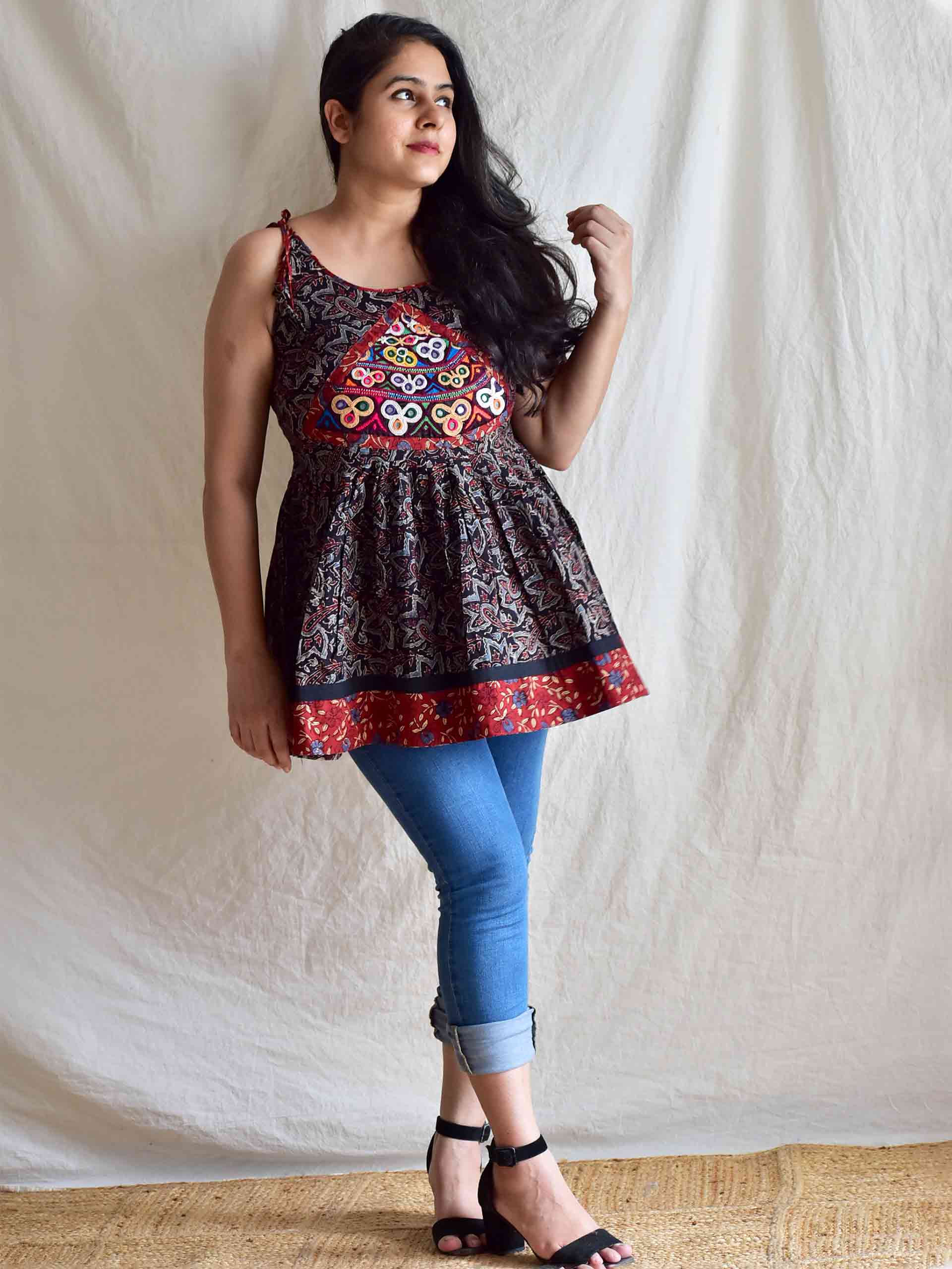 Deep - Ajrakh hand embroidered Top