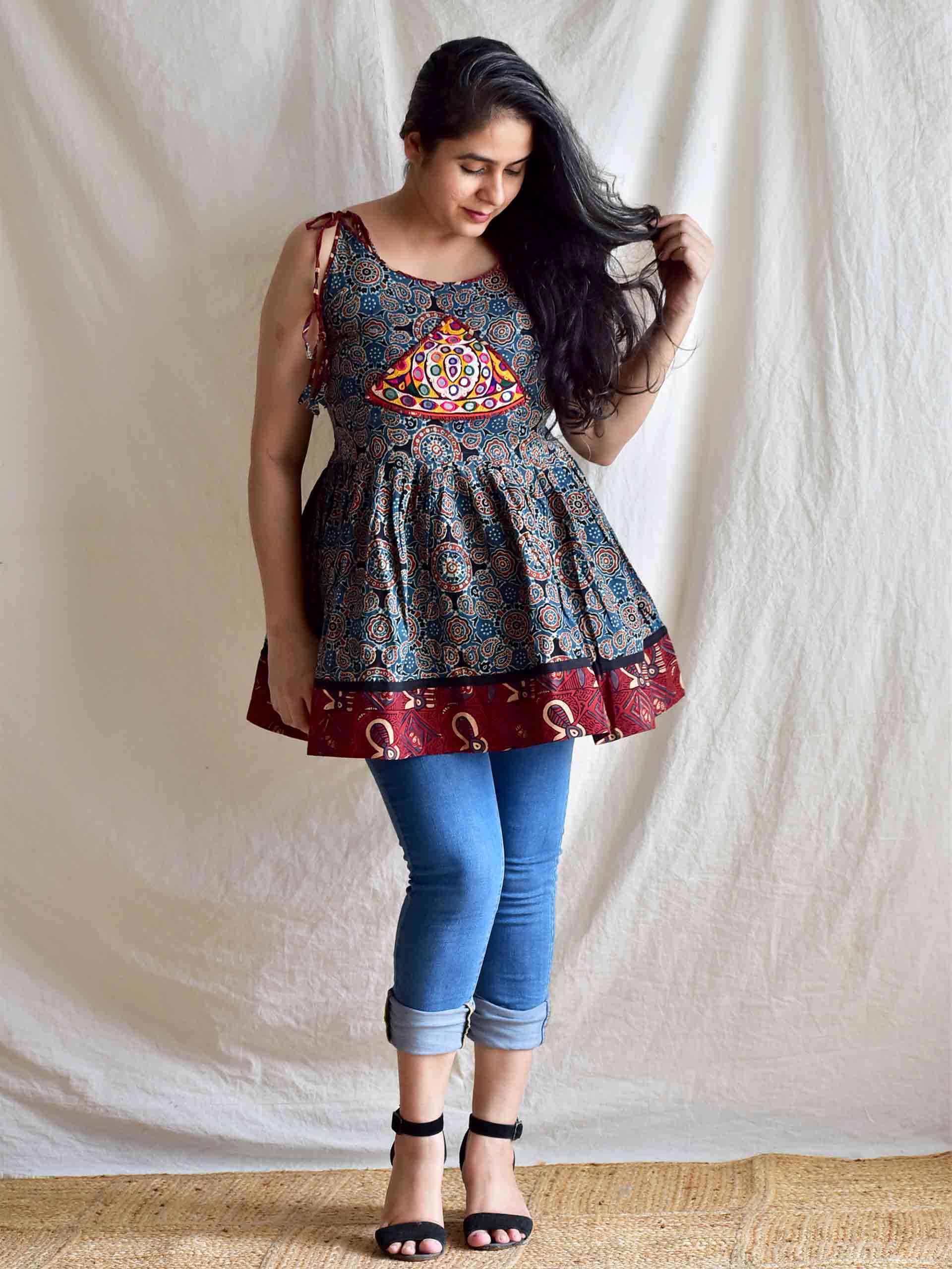 Raina - Ajrakh hand embroidered Top