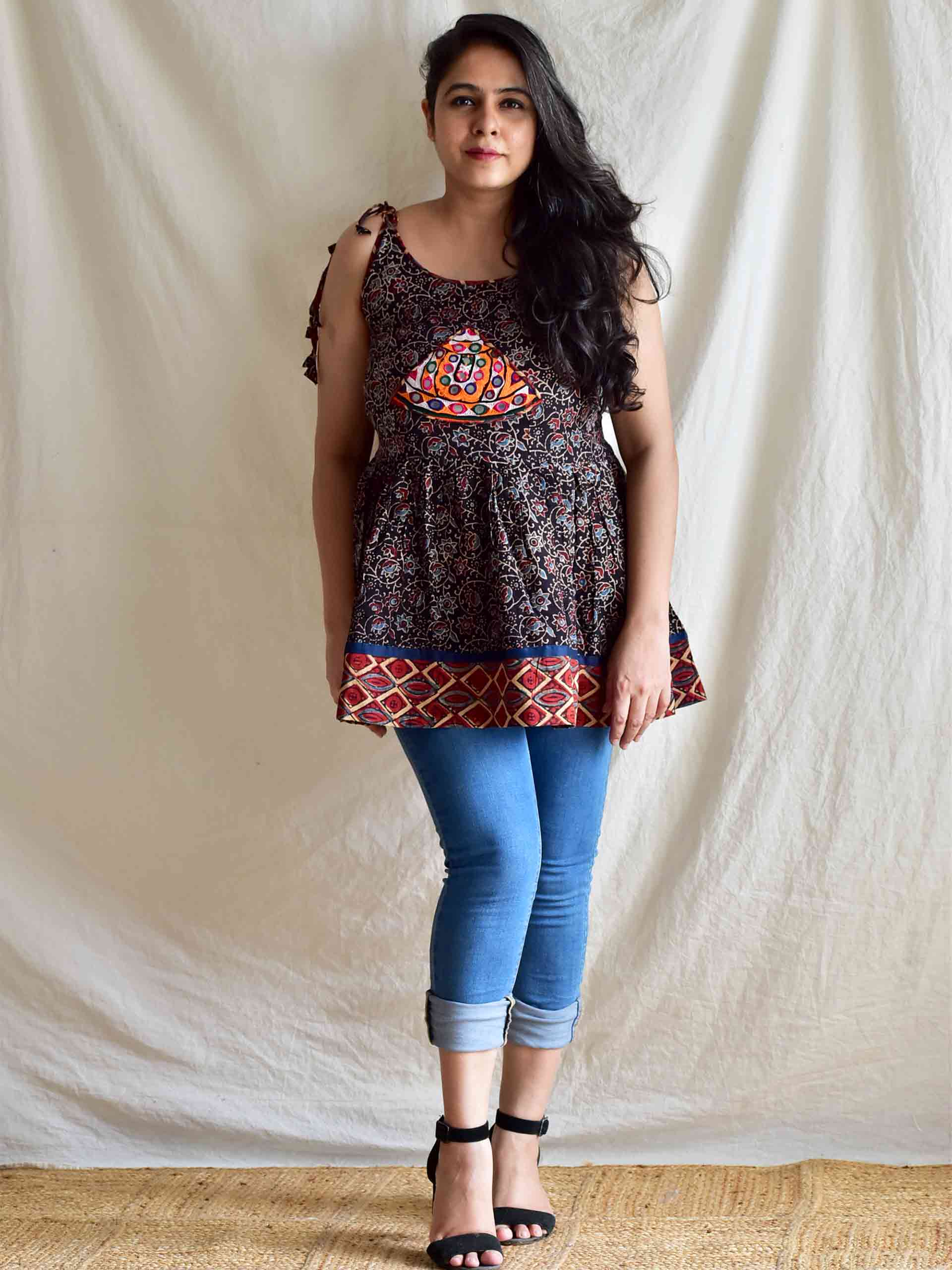 Meera - Ajrakh hand embroidered Top