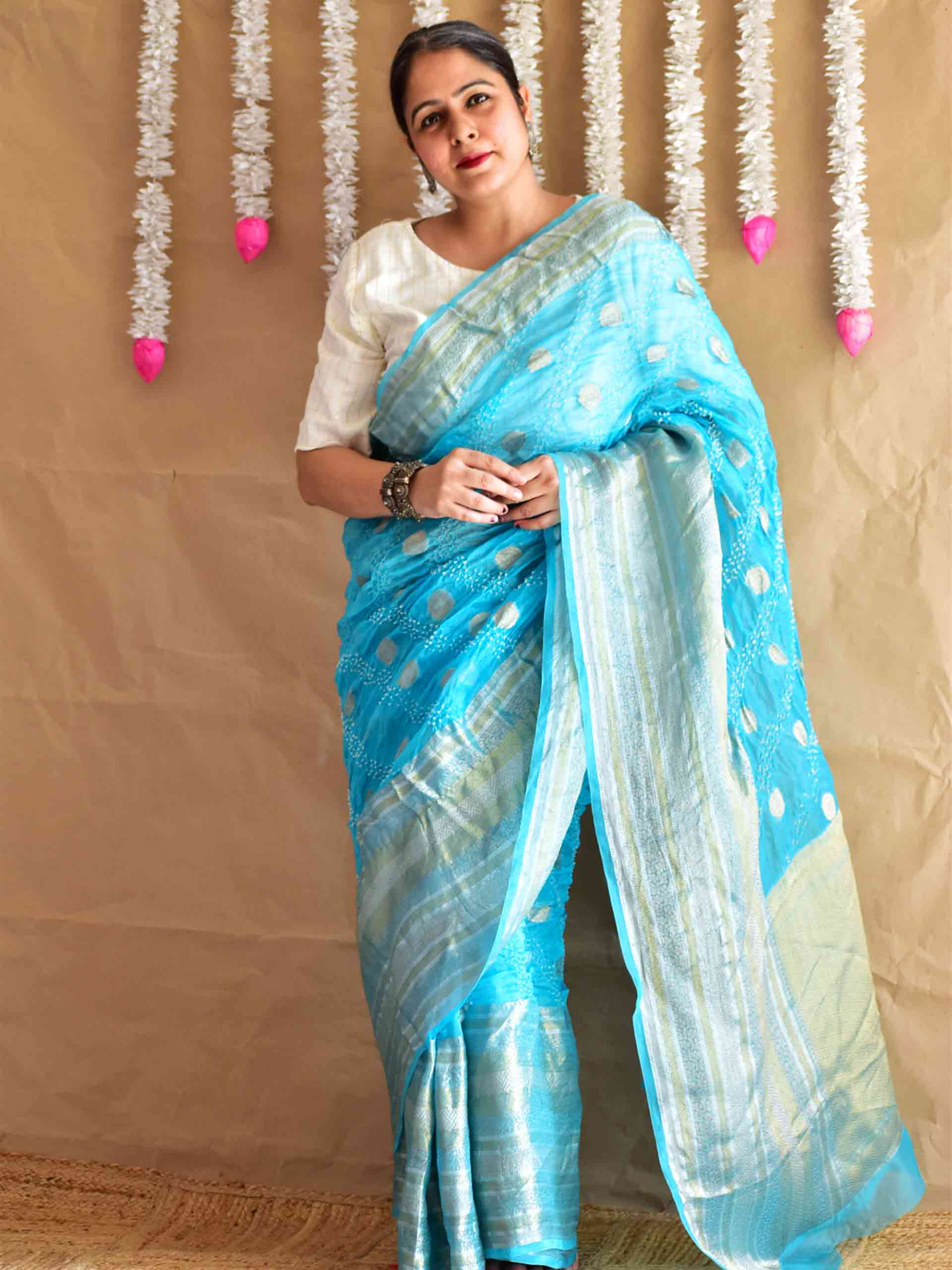 Mrig nayan - Bandhani Banarasi Organza silk saree