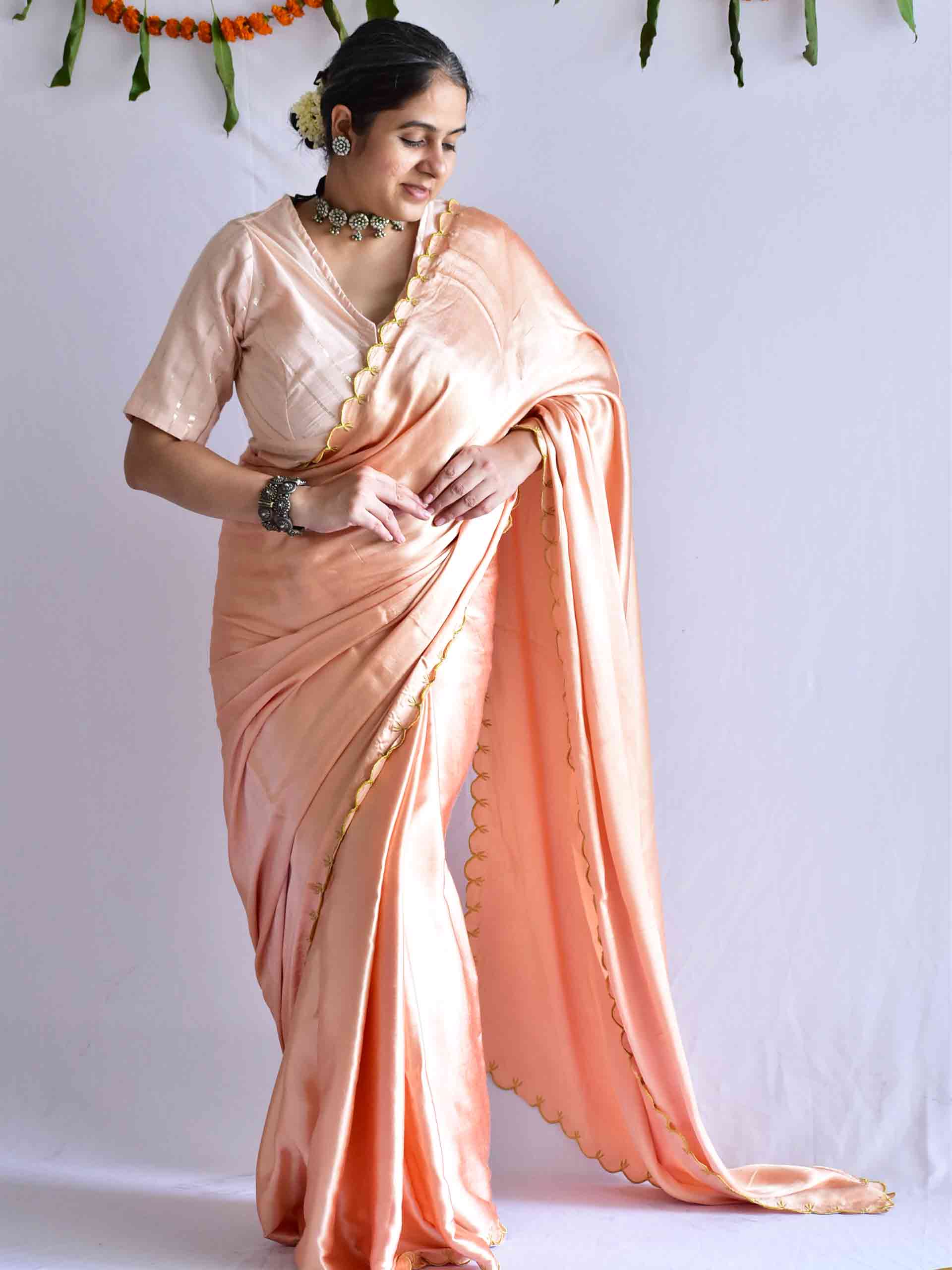 peach mode - embroidered mashru silk saree