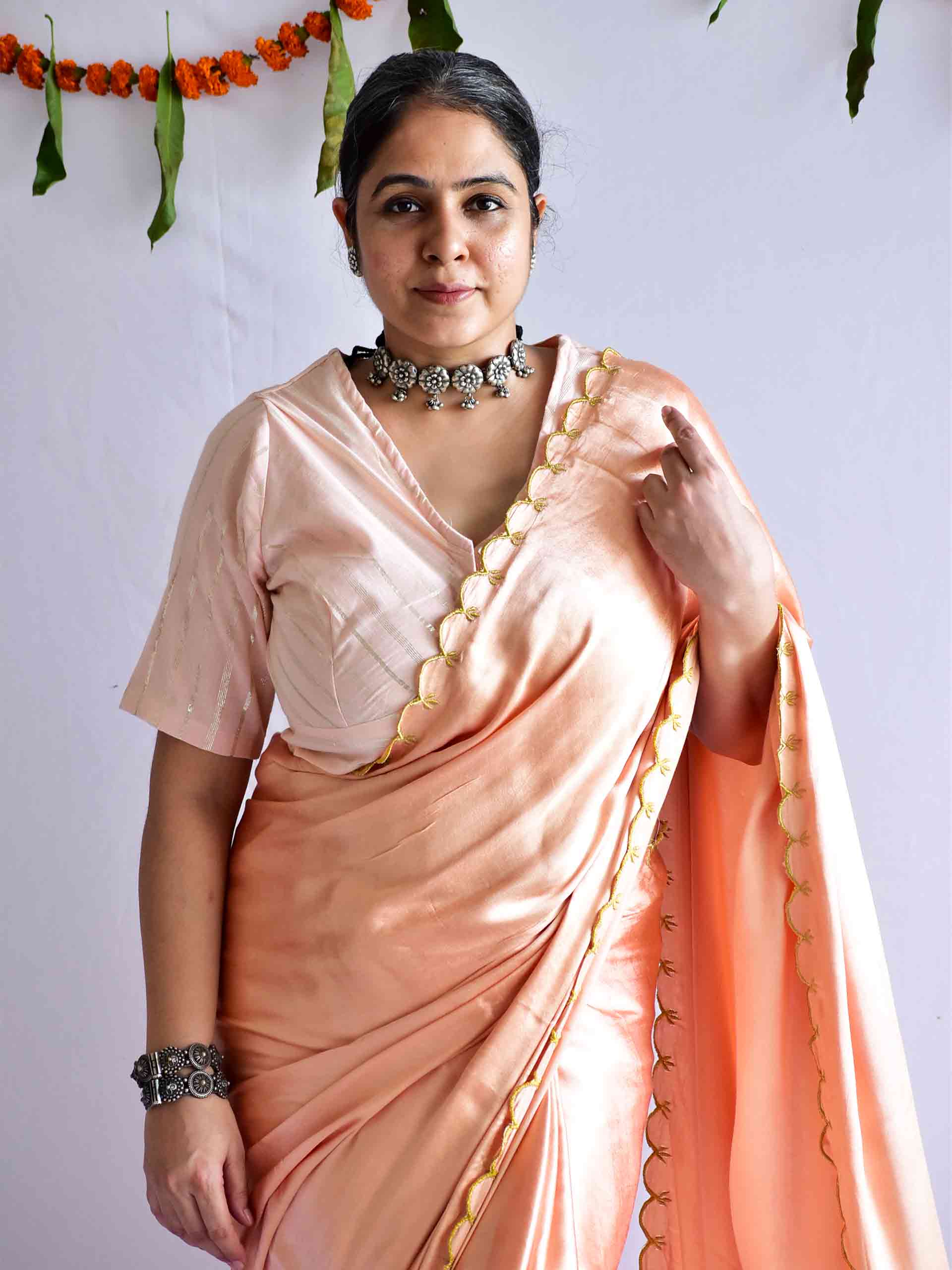 peach mode - embroidered mashru silk saree