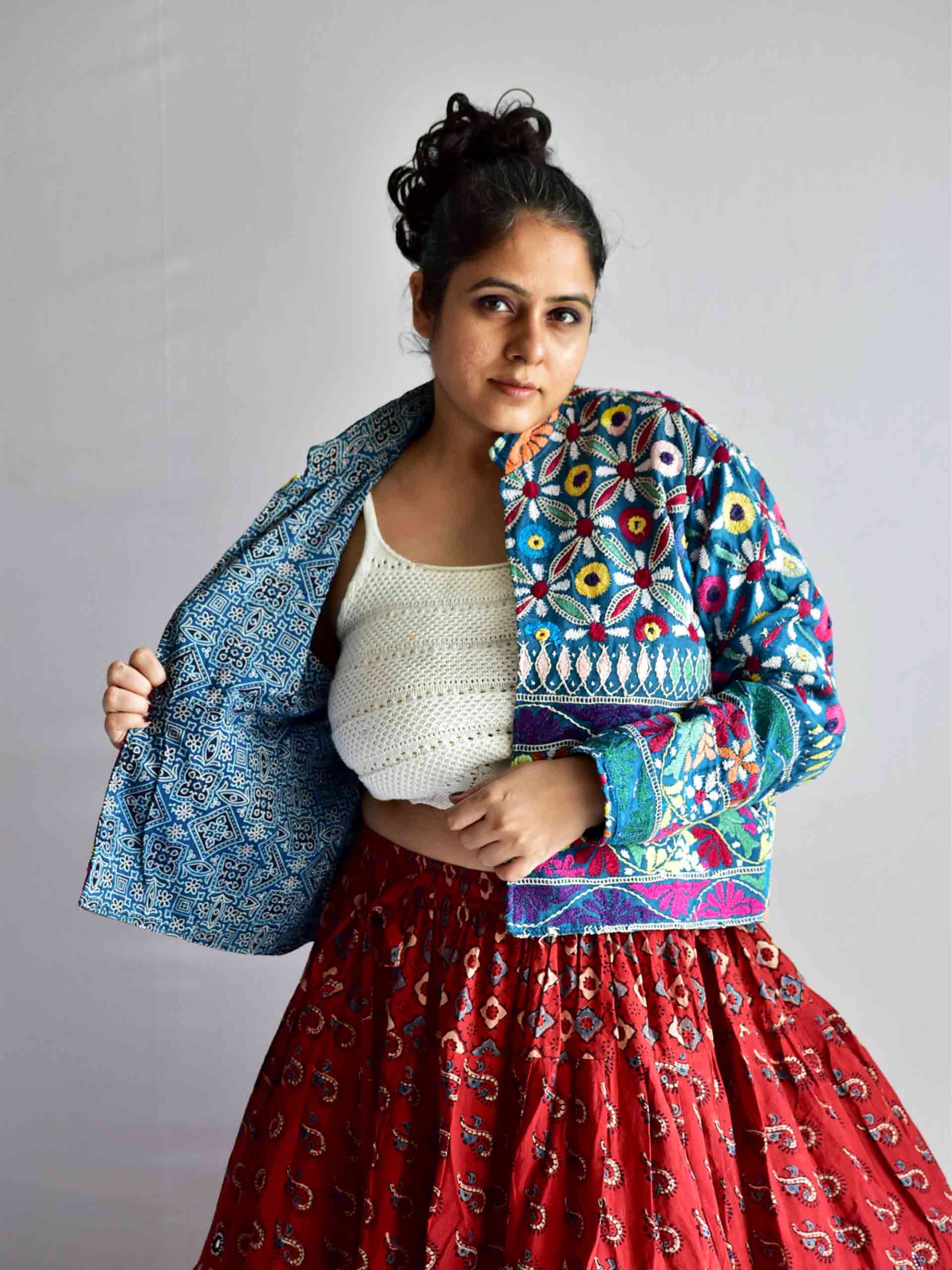 Dandiya - hand embroidered patchwork Reversible jacket