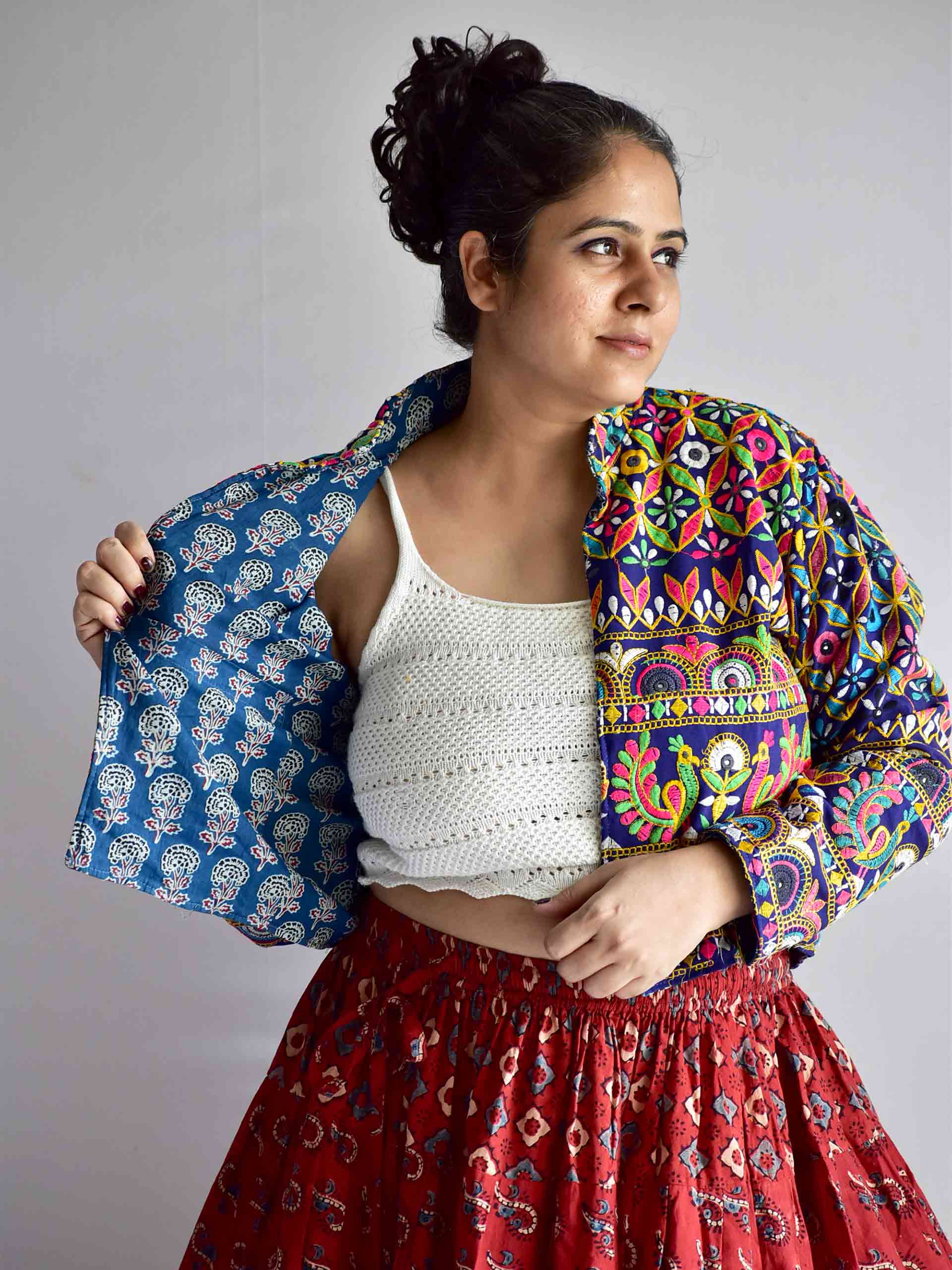 Bindni- hand embroidered patchwork Reversible jacket