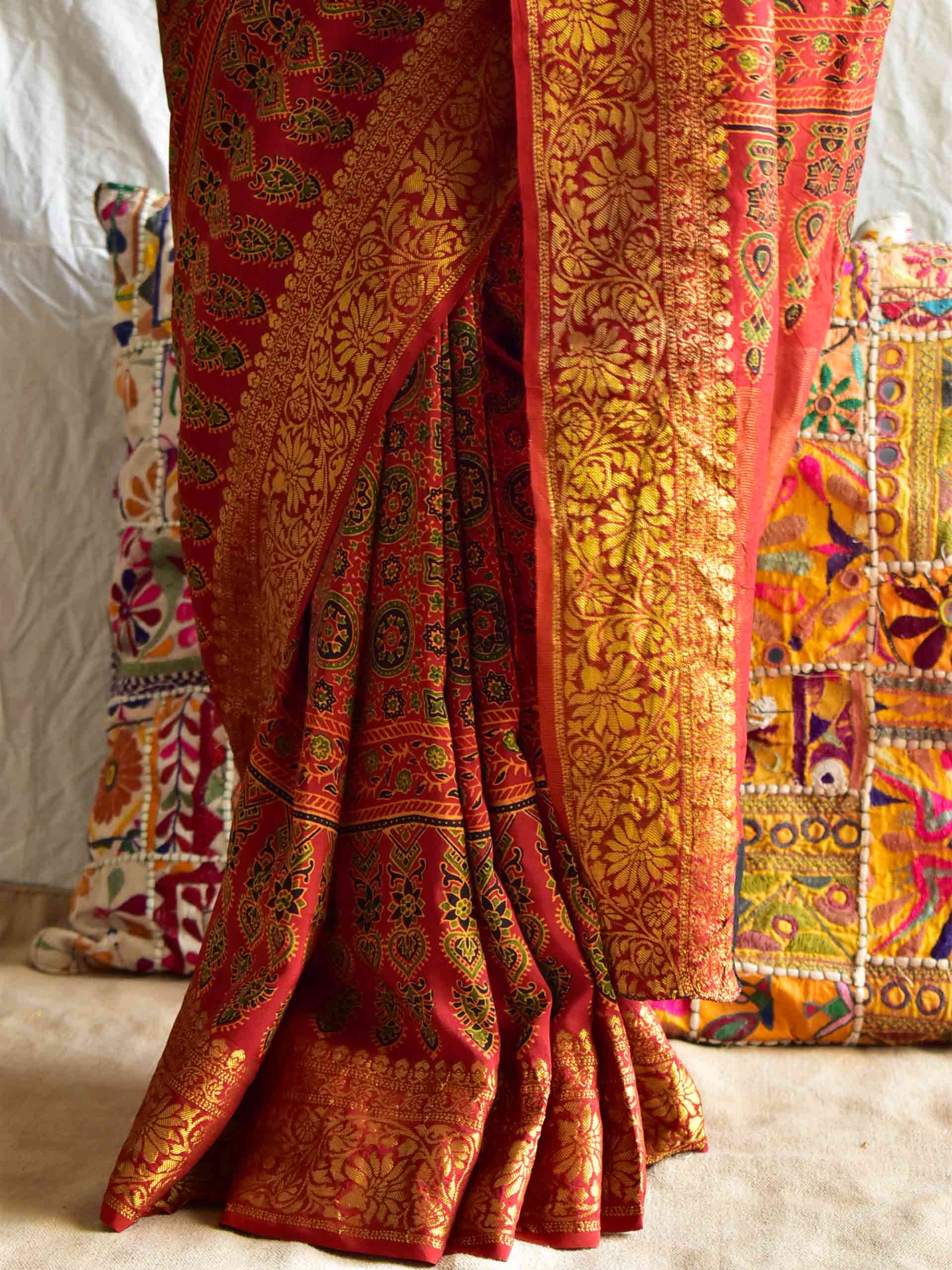 Ajrakh Hand Block Printed Modal Silk Saree -VS00262 – Vipakka | Wear A Story