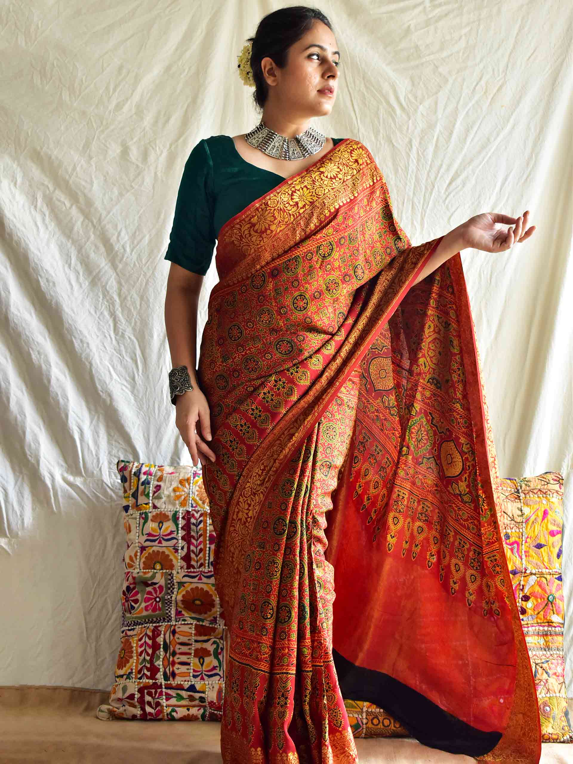 Ajrakh Sarees  Buy Ajrakh Modal Silk Sarees Online In India