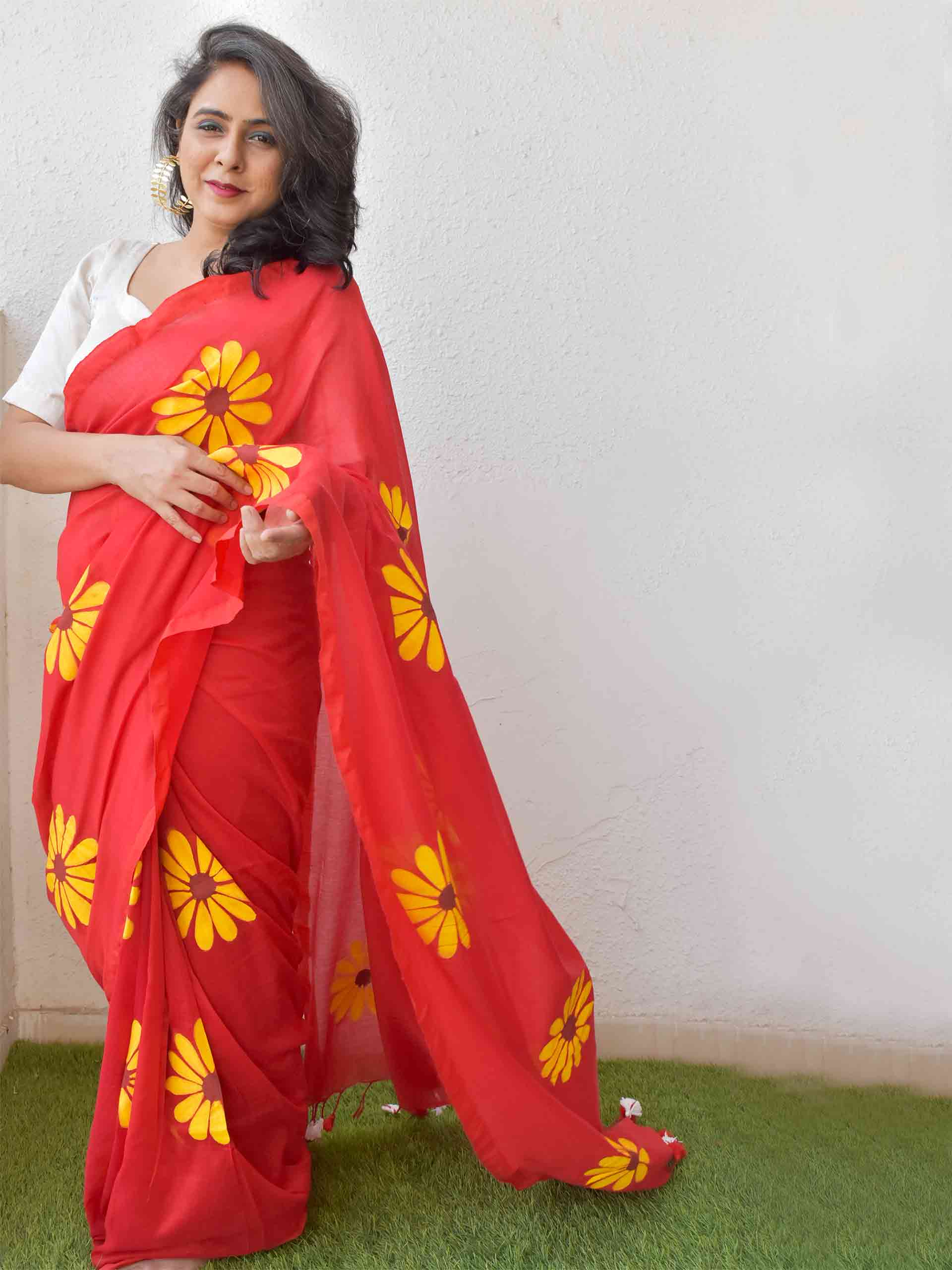 Shop Prasam Yellow Silk Hand Painted Saree for Women Online 39590957