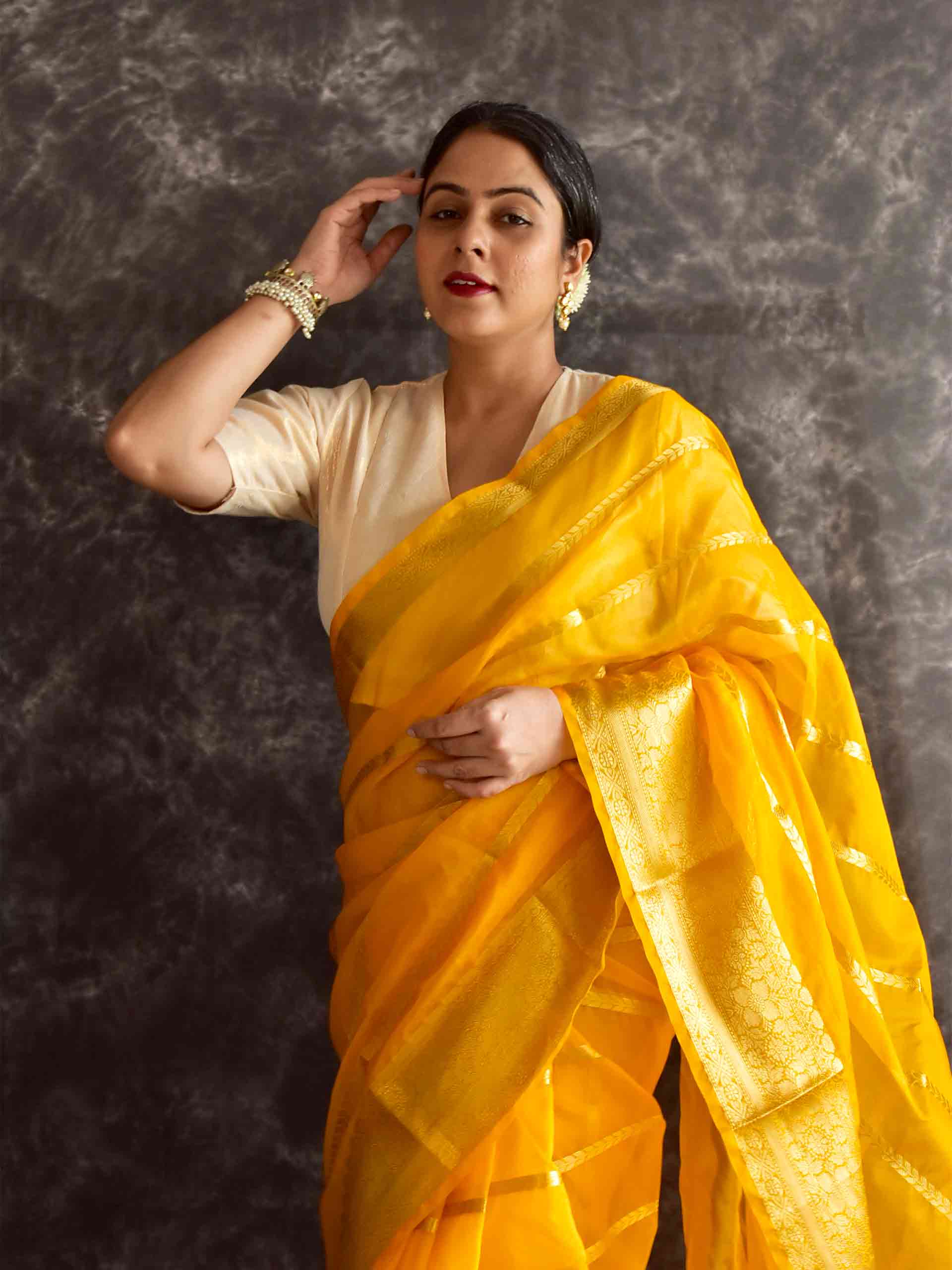 Mustard Tissue Silk Saree