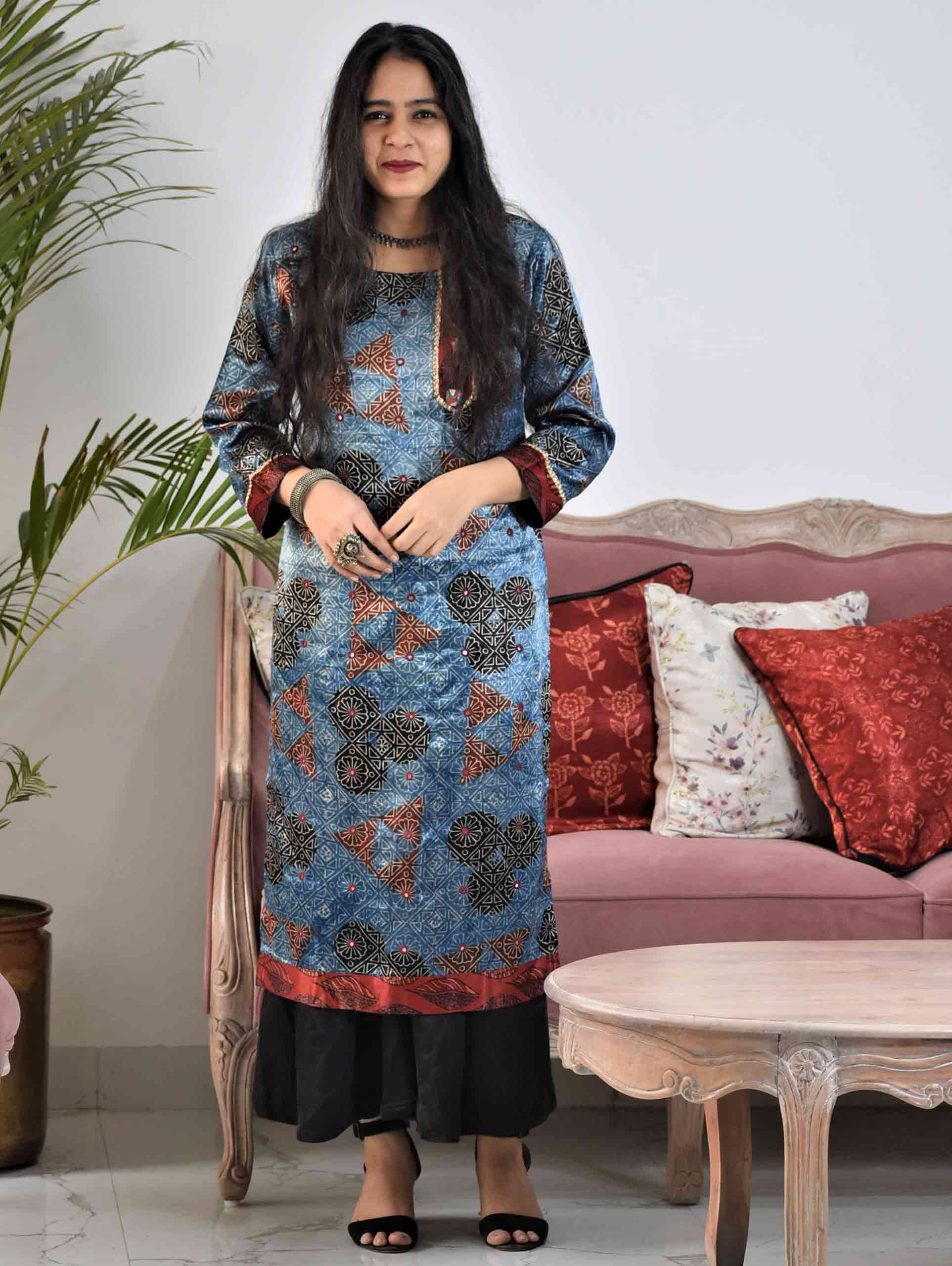 Turkish Dreams Buy Blue Ajrakh Mashru Silk Kurti Online Sundarii