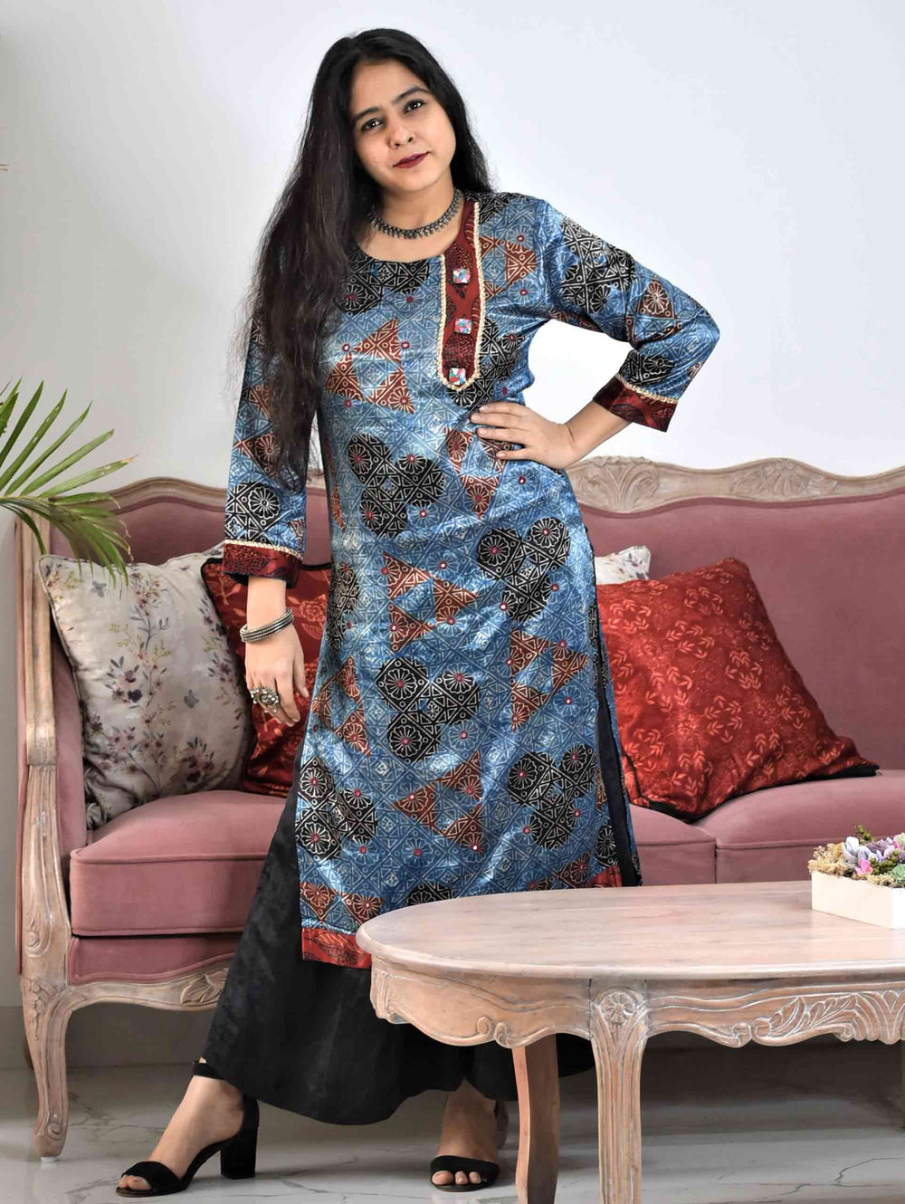 Buy Silk Kurtis | Buy Ajrakh Kurti Online | Patchwork Kurti Designs