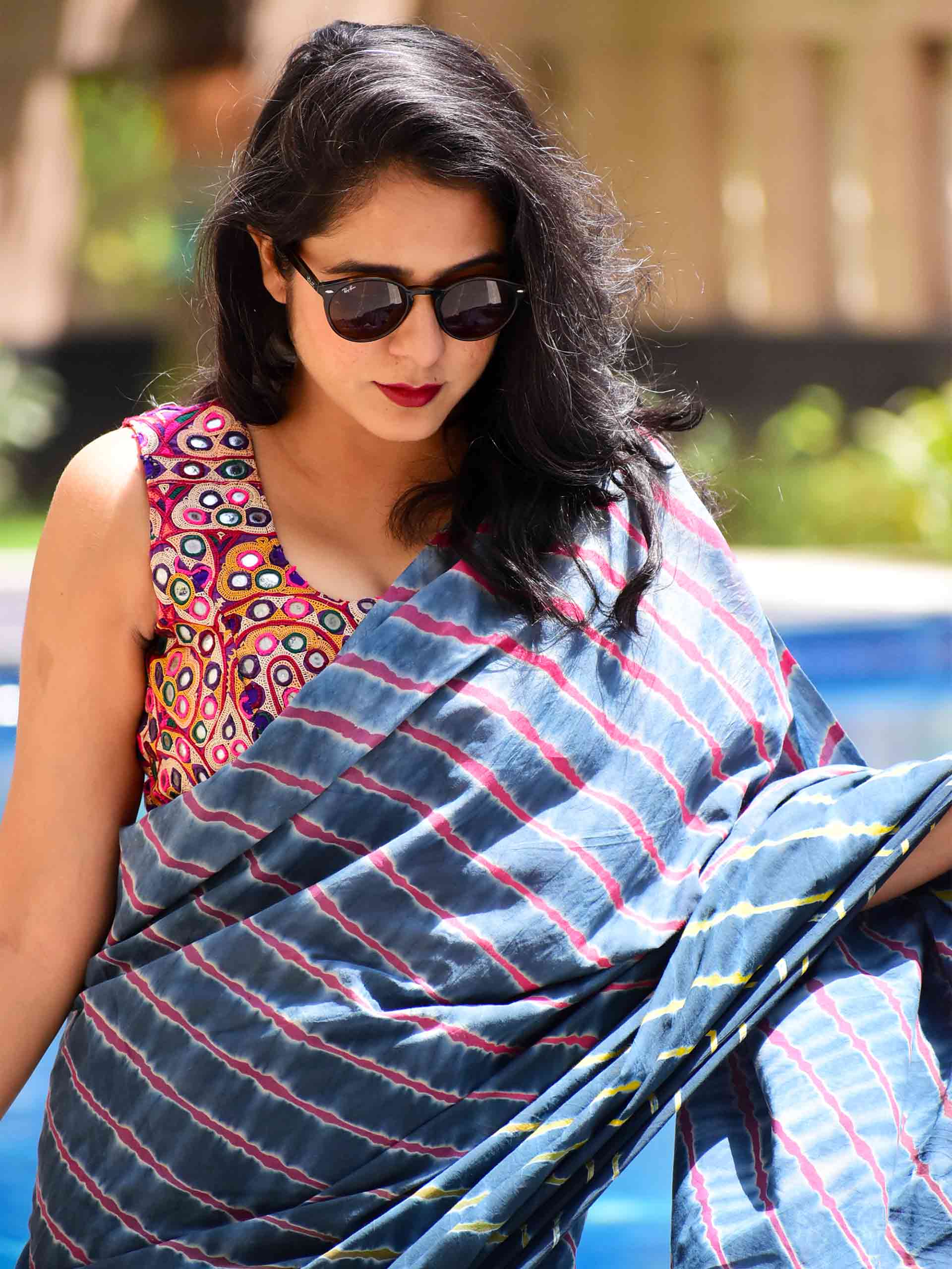 Buy Indigo String Ajrakh Cotton Saree Online - House Of Elegance – House Of  Elegance - Style That Inspires