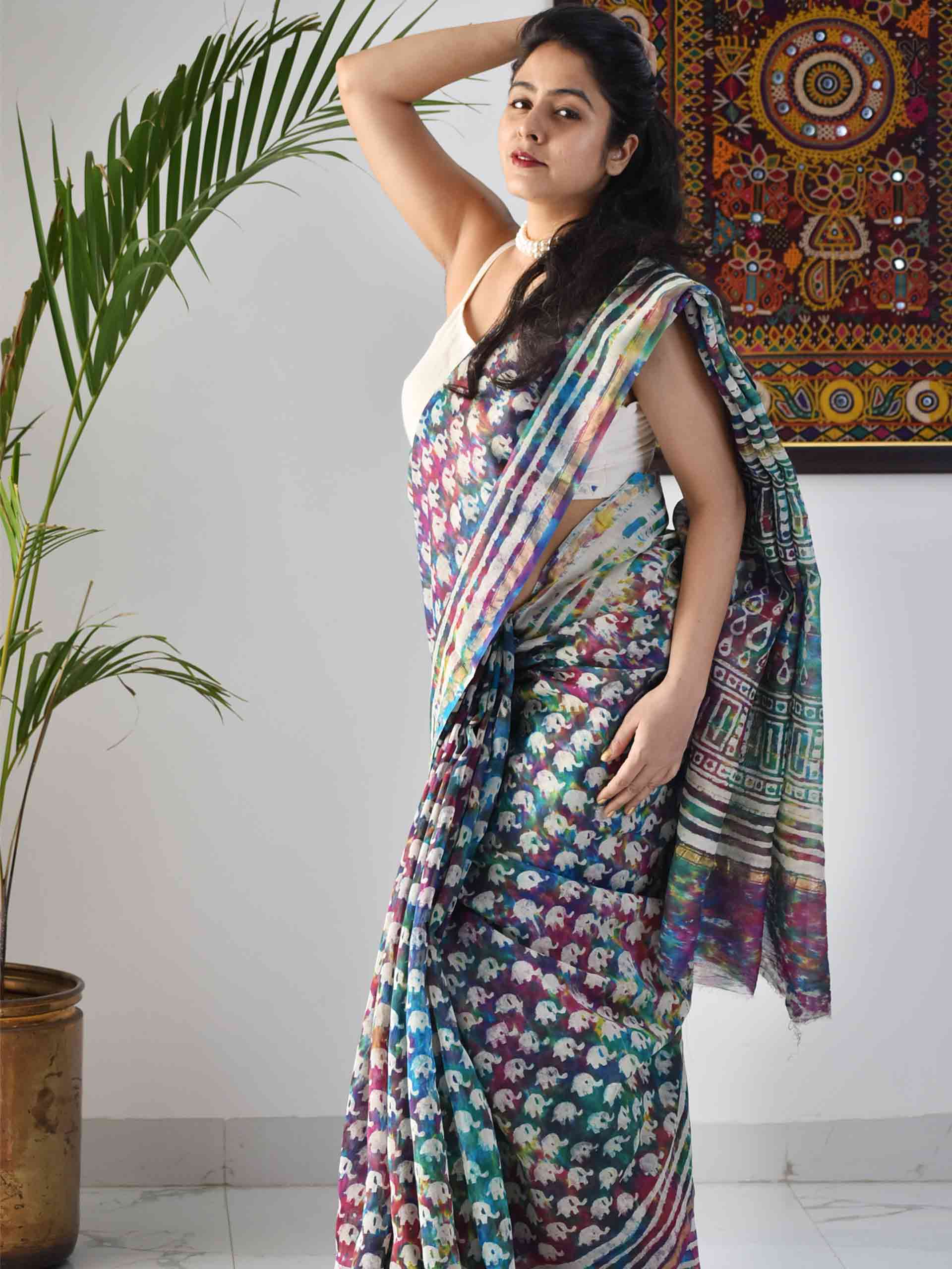 Buy Elephant Grey Tussar Printed Saree T468683