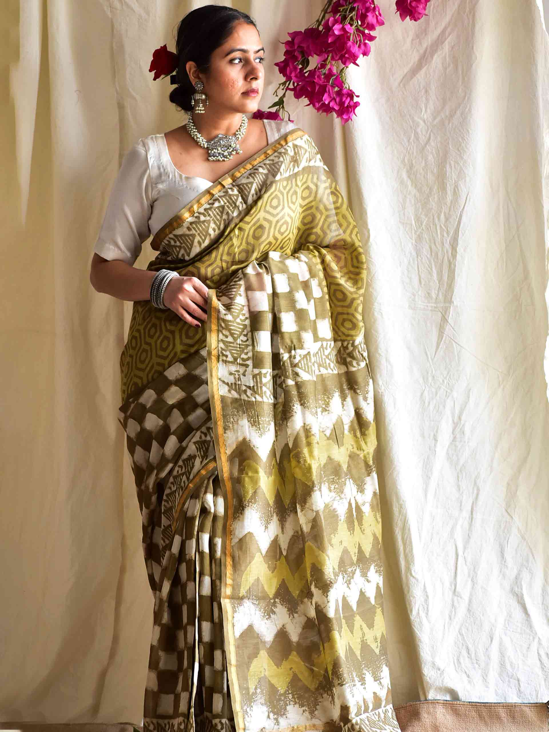 Meraki - Dabu Chanderi silk saree