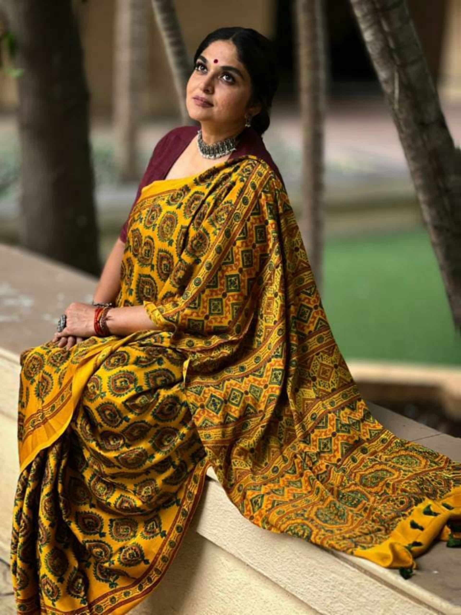 Ajrakh Hand Block Printed Modal Silk Saree With Blouse at Rs 3300 | Hand  Block Silk Saree in Gandhidham | ID: 24809103555