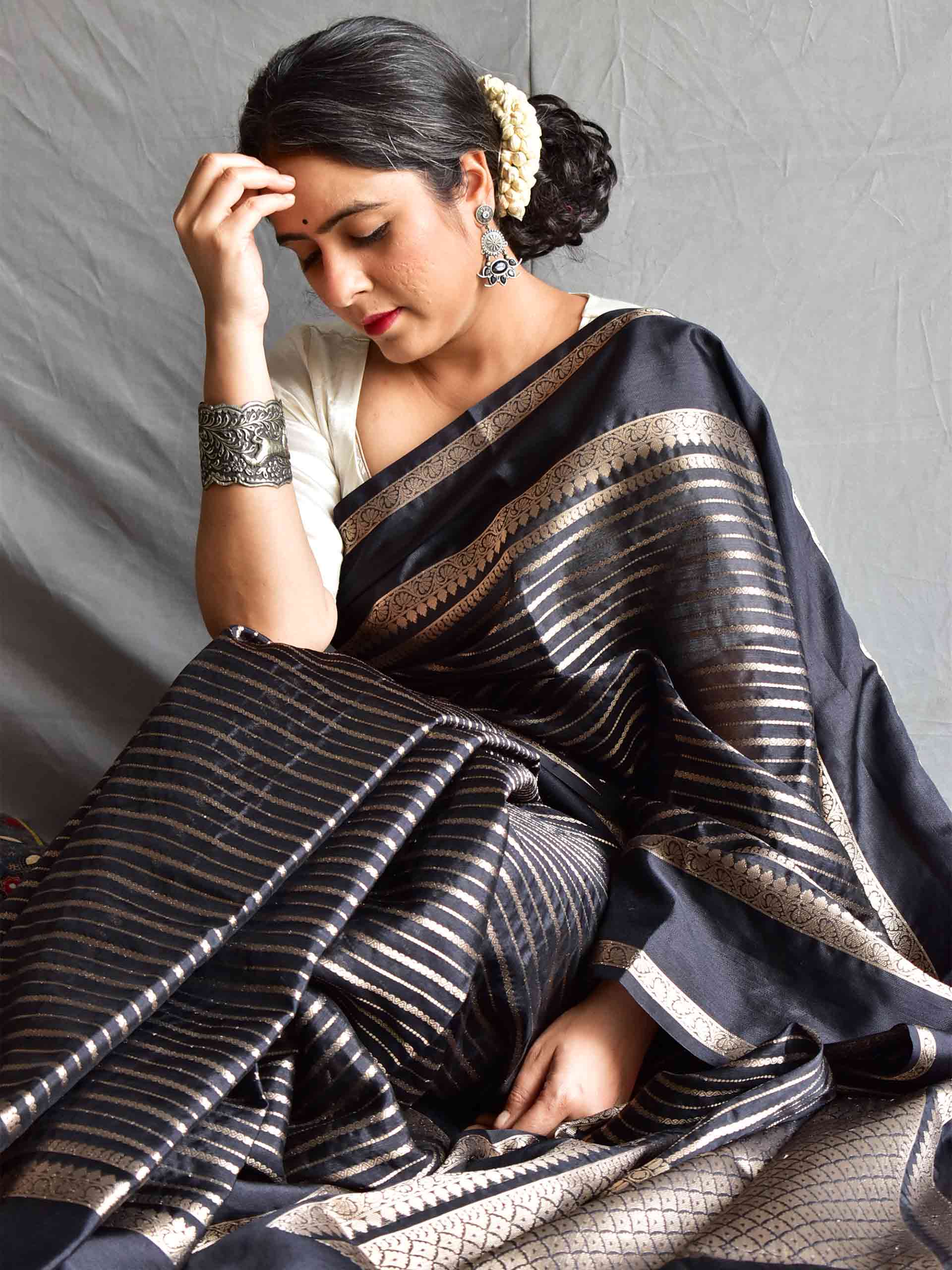 Black Chanderi Saree and Black Chanderi Sari online shopping