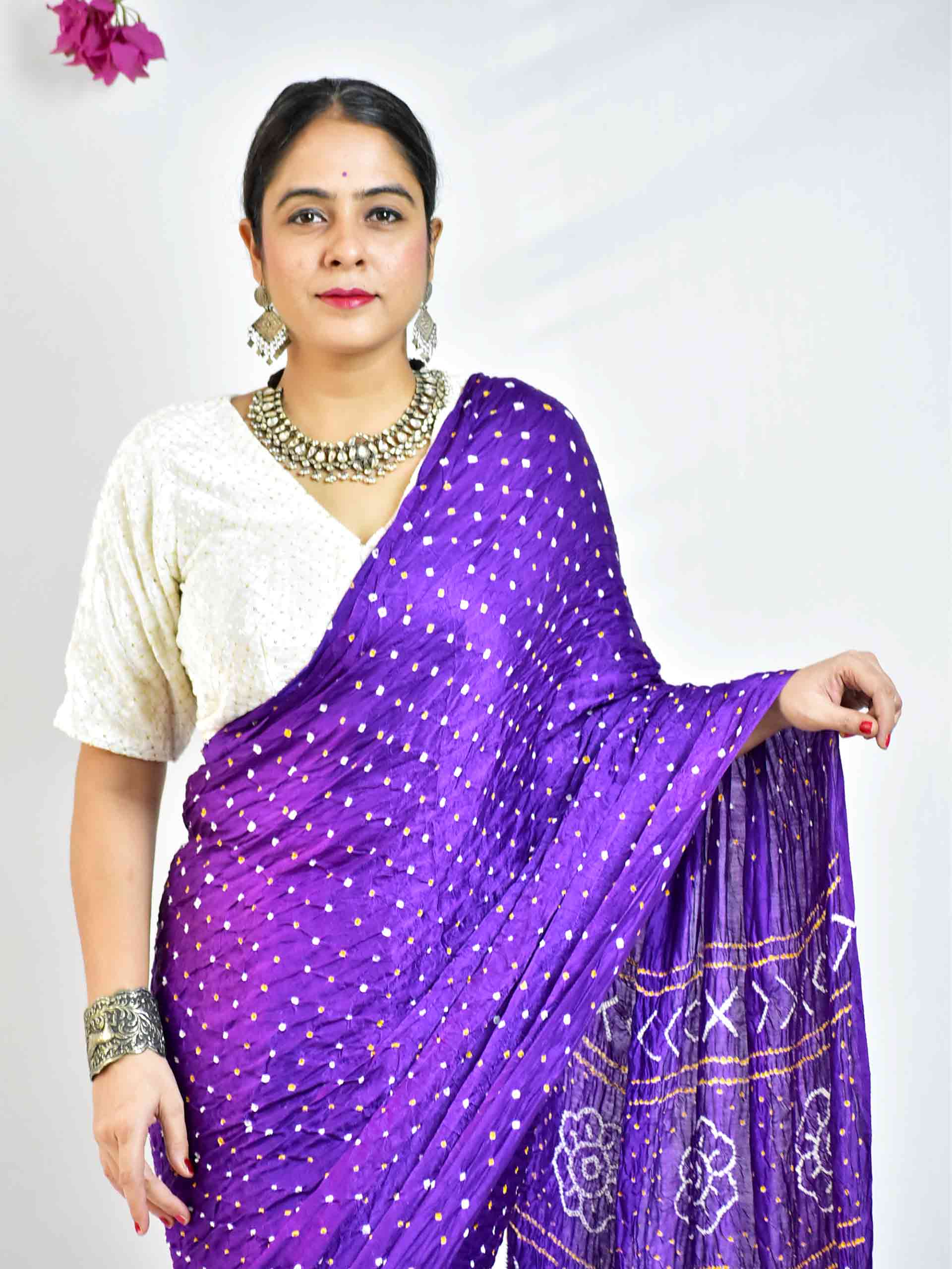 Purple Bandhani Kanchipuram Pattu Silk Saree – OFLINE SELECTION