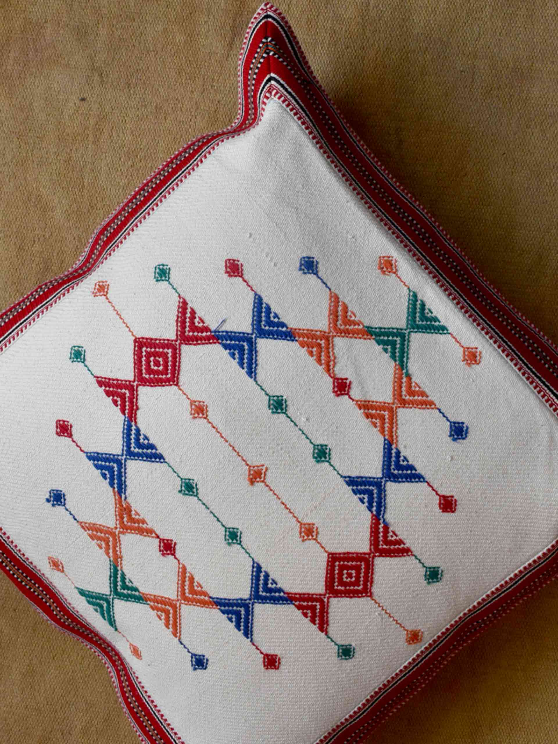 Handloom Cotton Embroidered Cushion Cover