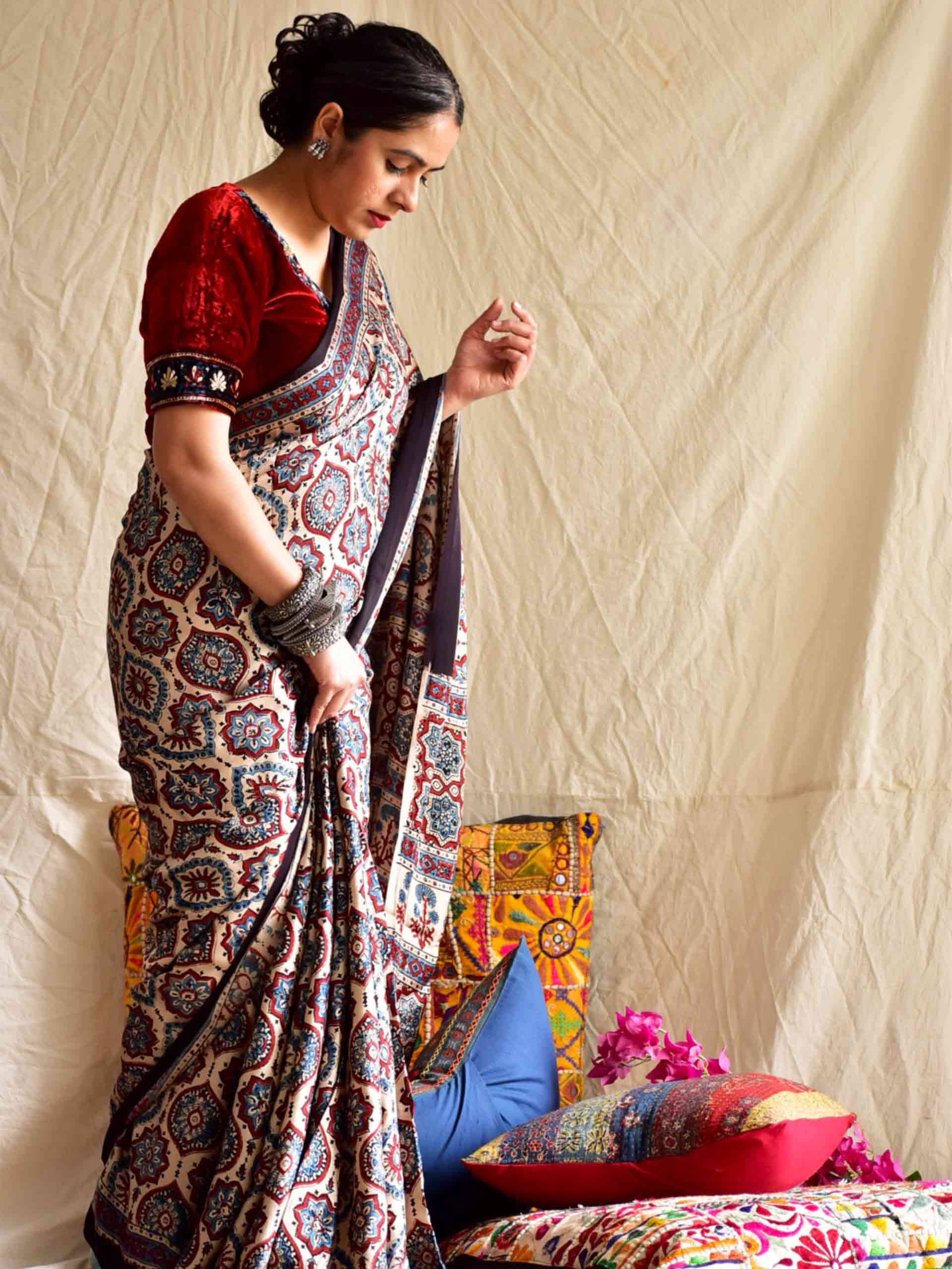 Red Ajrak Modal Saree