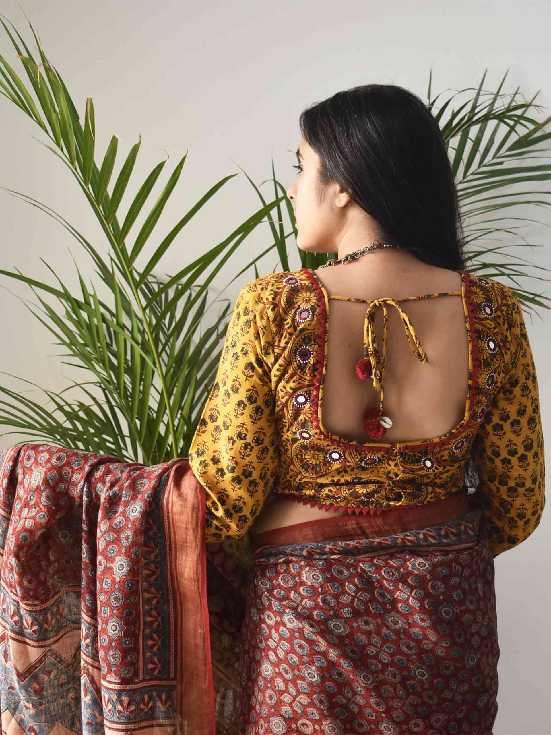 Elegant Kota Ajrakh Saree with Zari Border - Kutchculture