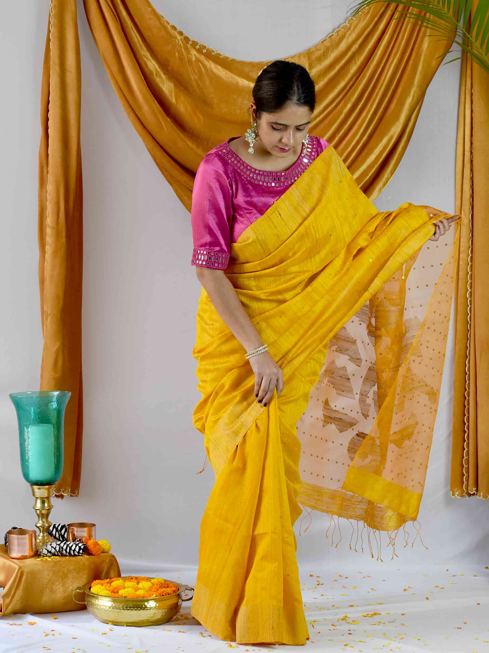 Yellow kanchi pattu saree online usa with stitched blouse Pure kanchi pattu saree  online usa – Shruthi's sarees