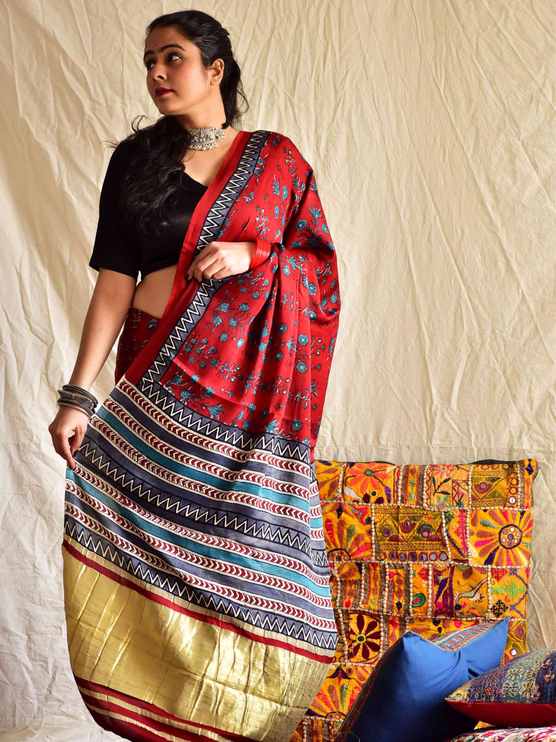 Beautiful Hand Block Print Mulmul Cotton Saree with Blouse - KC100258