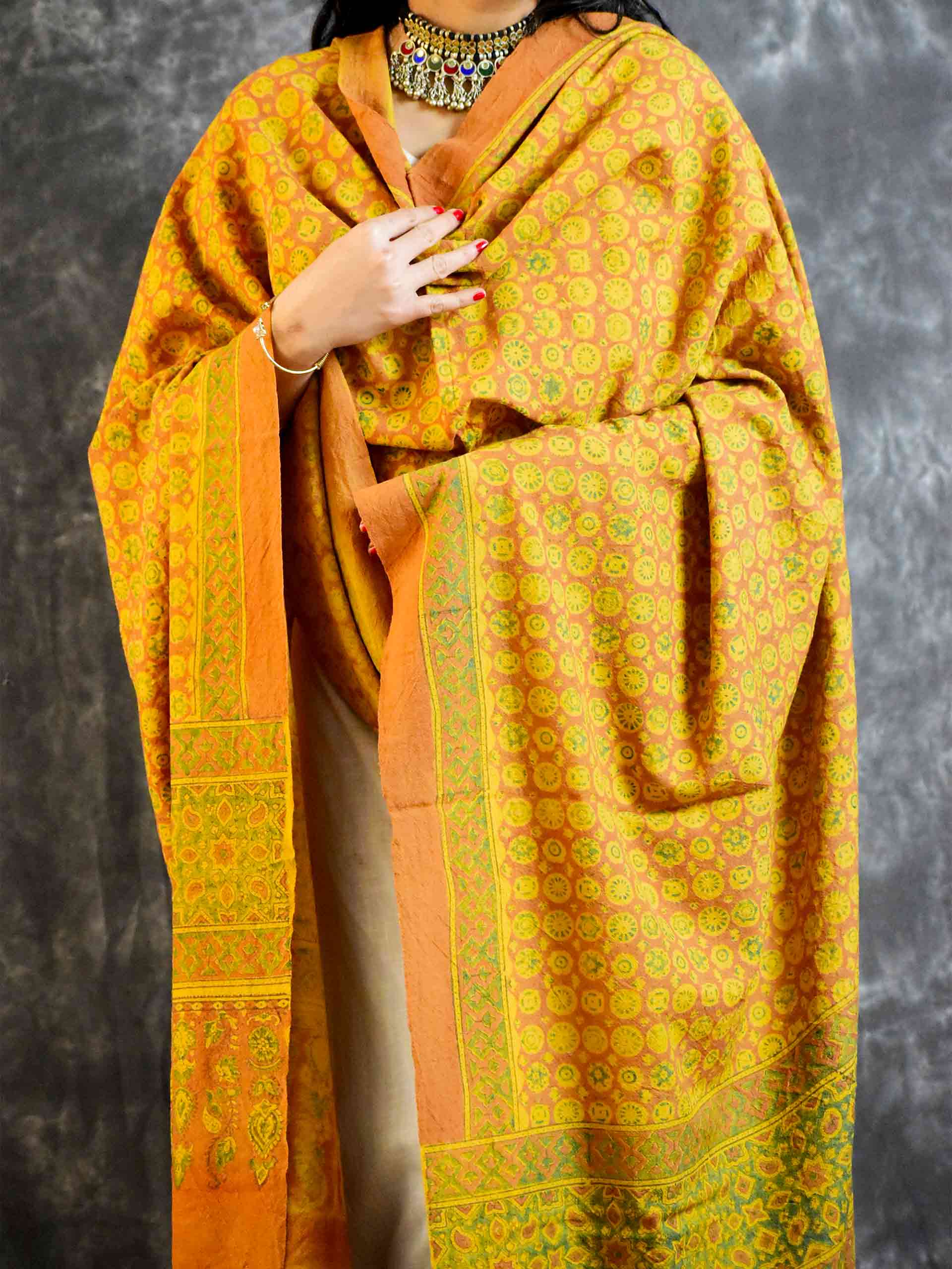 Buy Ajrakh Handloom Merino Wool Shawl Online | Buy Winter Wear Shawl