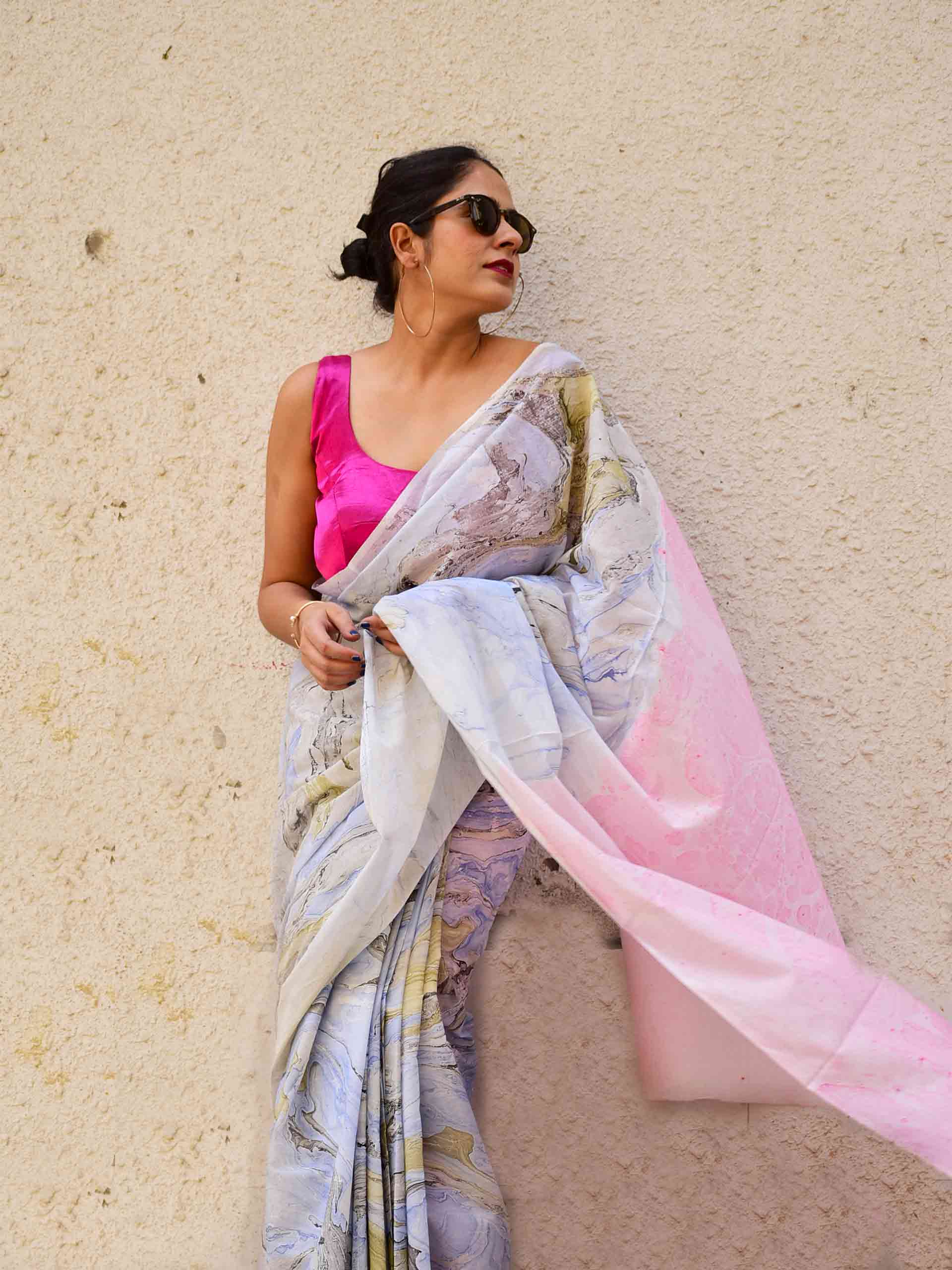 Hand Marble Printed Cotton Saree